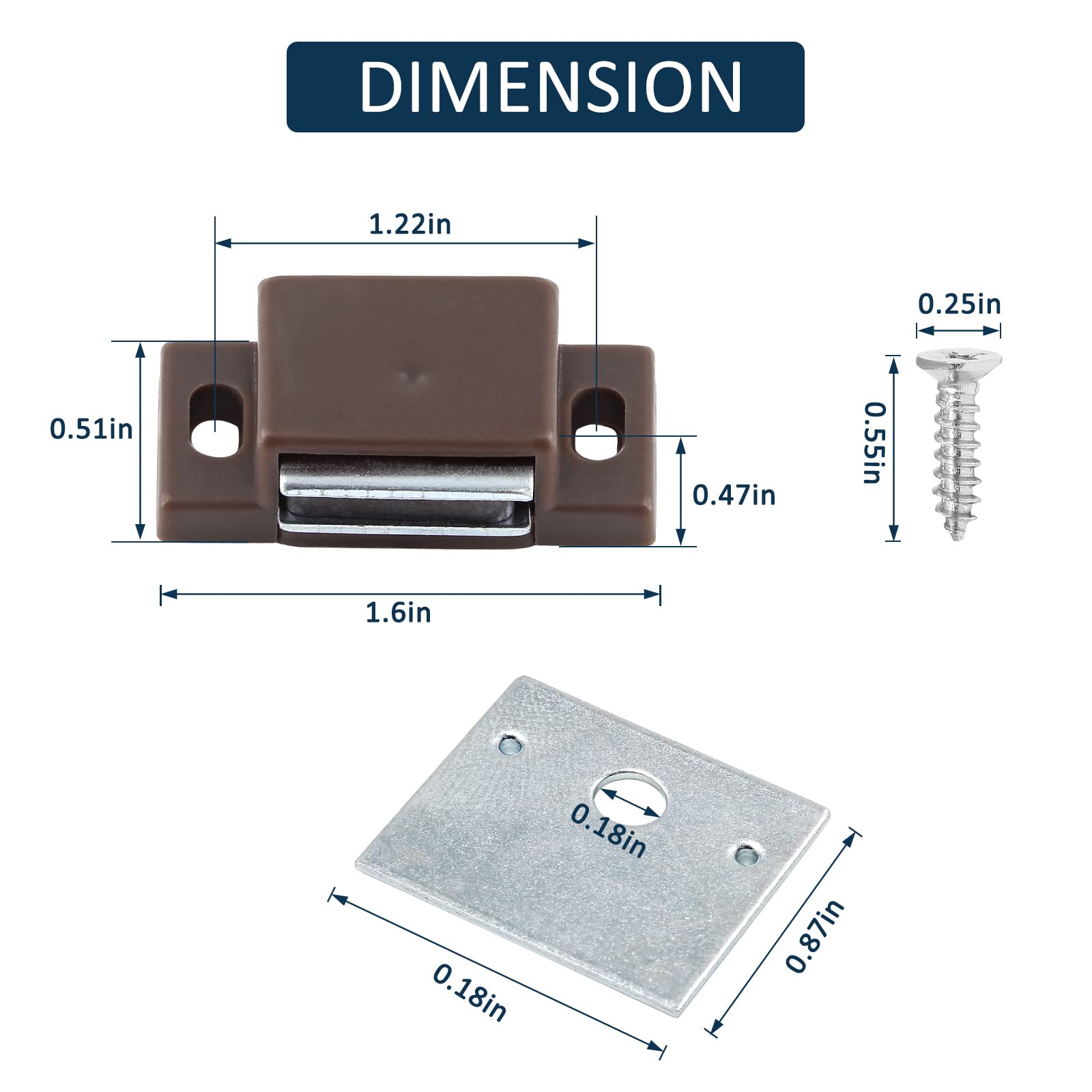 BokWin 2 Pack Heavy Duty 15lb Magnetic Door Catch - Brown Cabinet Door Hardware with Screws for Kitchen, Bathroom, Closet & Cupboard | Secure Cabinet & Shutter Closures for Home & Office Organization