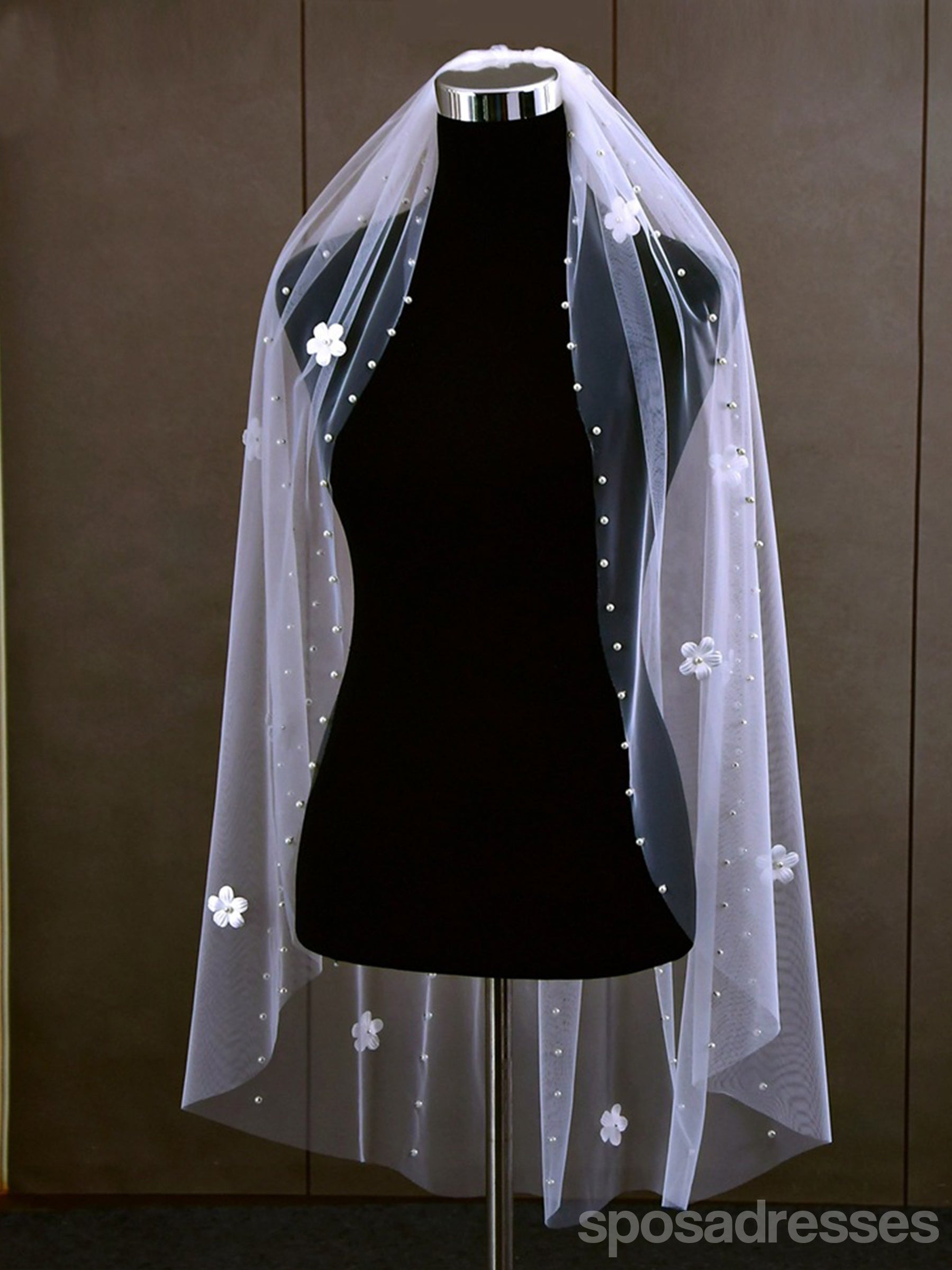 Elegant Simple Sweet Floral Pearls Long Bridal Veil V193 - Perfect for Weddings, Bridal Showers & Formal Events