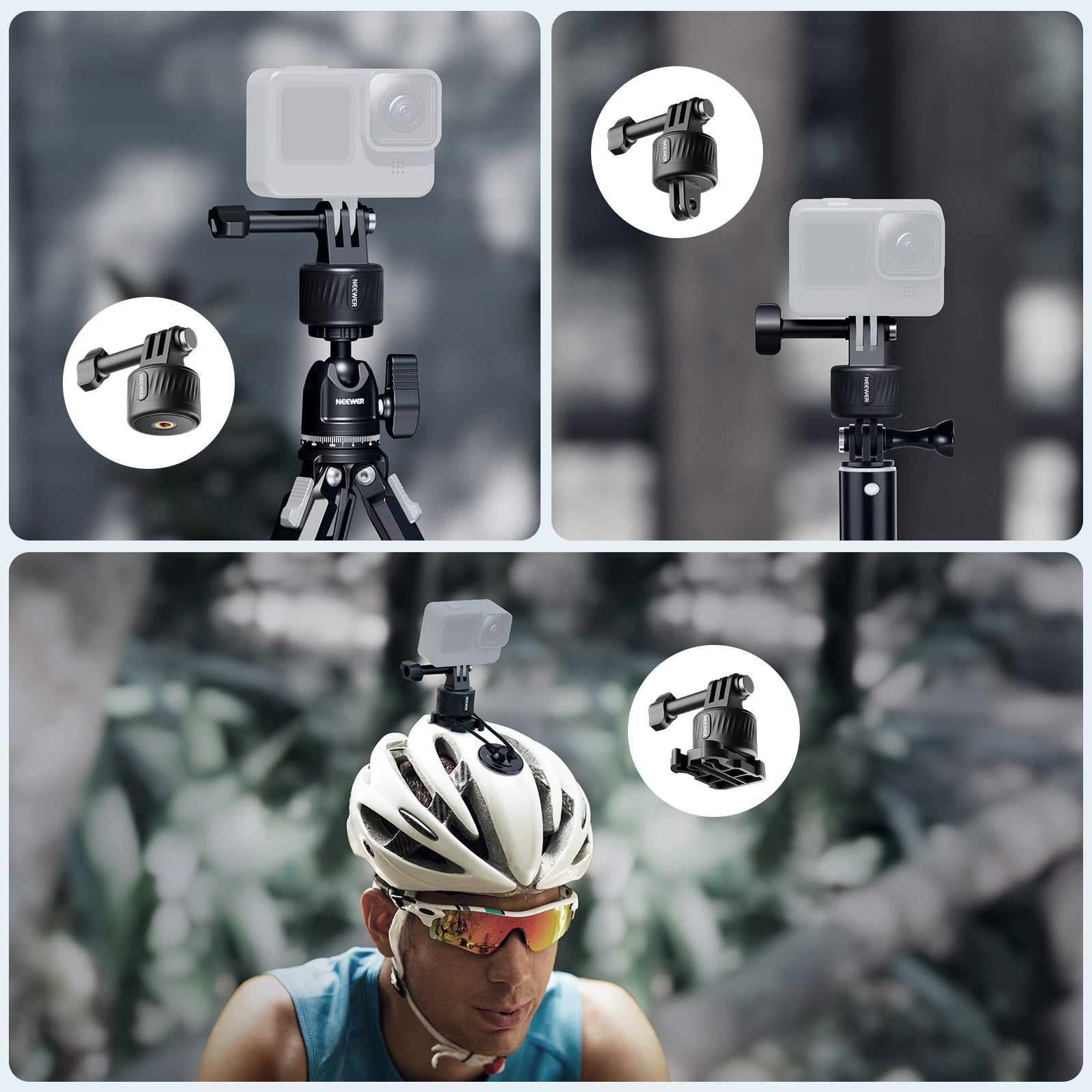 NEEWER GP 21 Magnetic Quick Release Tripod Mount Adapter Set for GoPro Hero 11/10/9/8/7/6/5 - Secure & Easy Camera Mounting for Vlogging, Travel & Action Shots