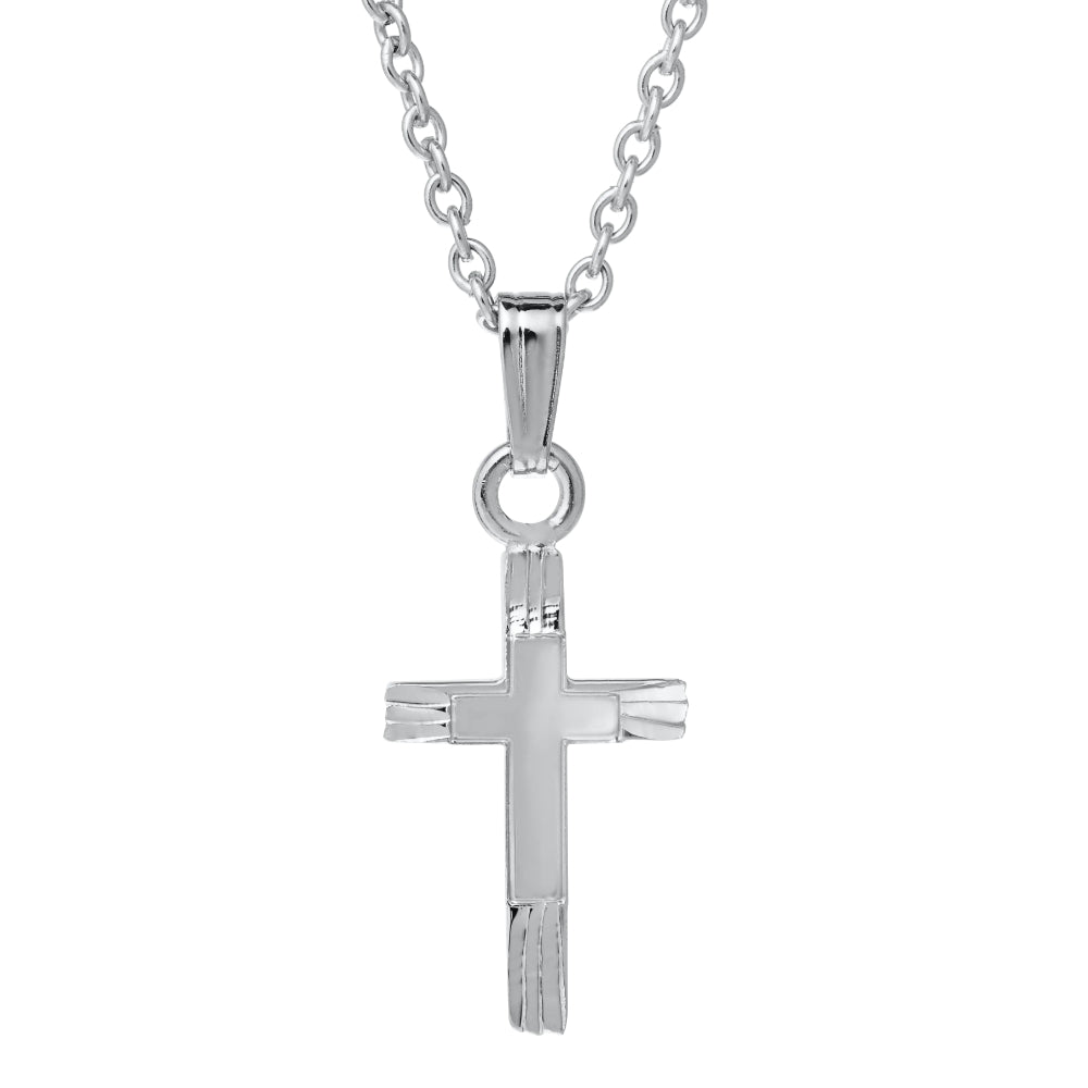 Kids' Sterling Silver Engraved Cross Pendant Necklace - Religious Gift for Baptism, First Communion & Special Occasions