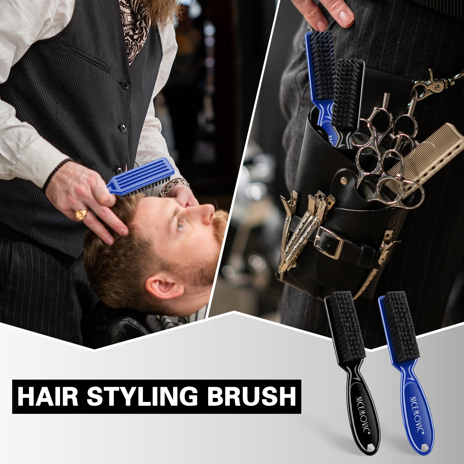 10 Pack NICEMOVIC Barber Clipper Cleaning Brushes - Professional Hair Trimmer & Blade Cleaning Tools Set with Nylon Bristles (Black & Blue) - Perfect for Salon, Home Grooming & Beard Care Accessories