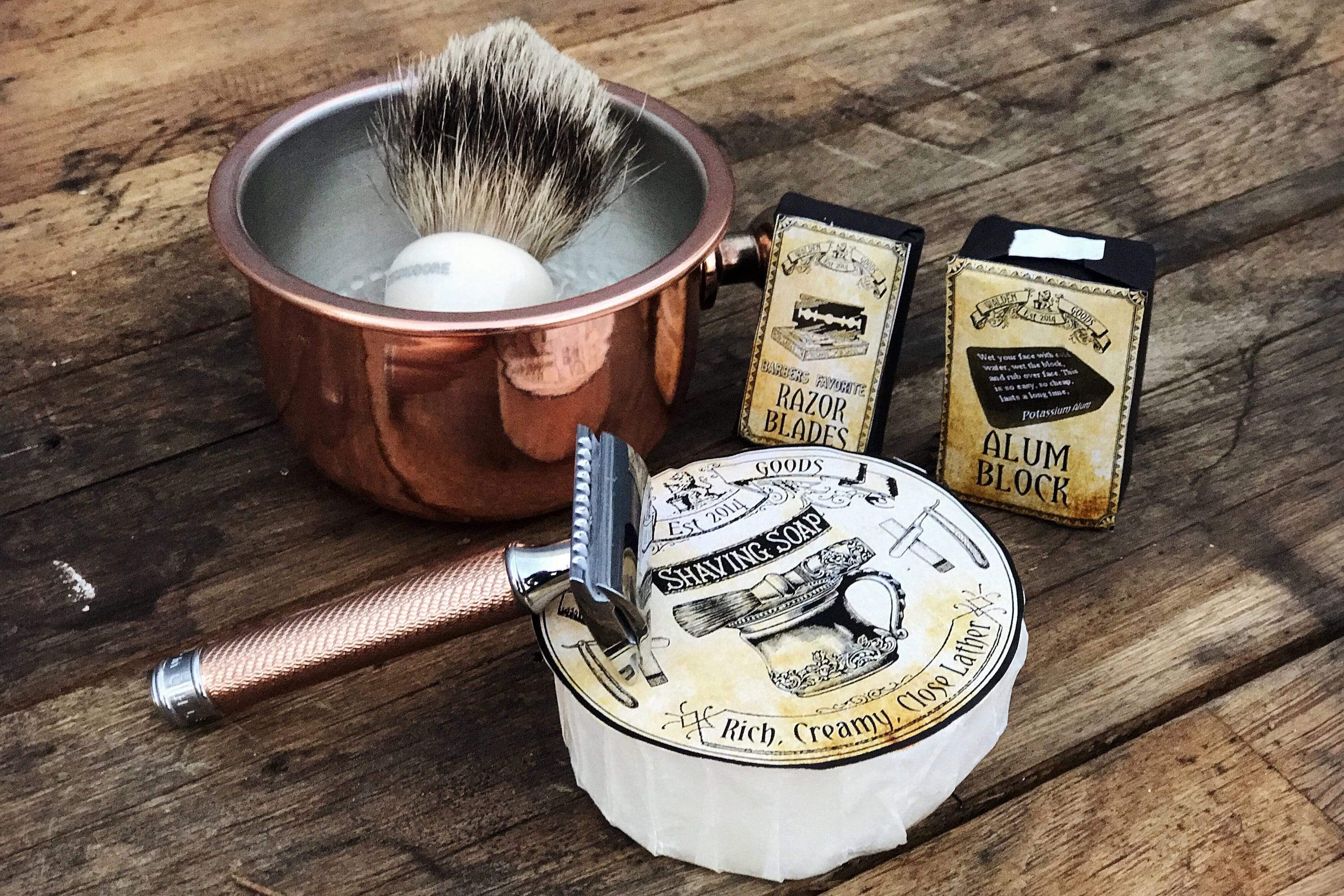 Premium Copper Shaving Brush & Bowl Set for Men - Classic Wet Shaving Kit with Stand - Perfect for Home Barbering & Travel Grooming