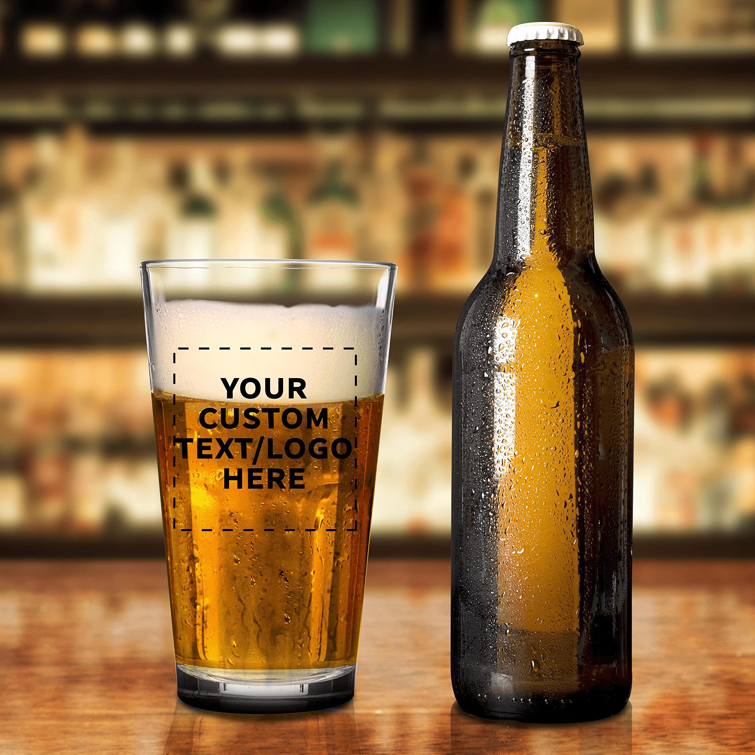 Custom 16 oz Beer Pint Glasses - Bulk Set of 50 Personalized Bar Glasses with Thick Base & Walls | Heavy Duty Stackable Glassware for Restaurants, Bars & Home Use | Perfect for Commercial Establishments, Parties & Gifts