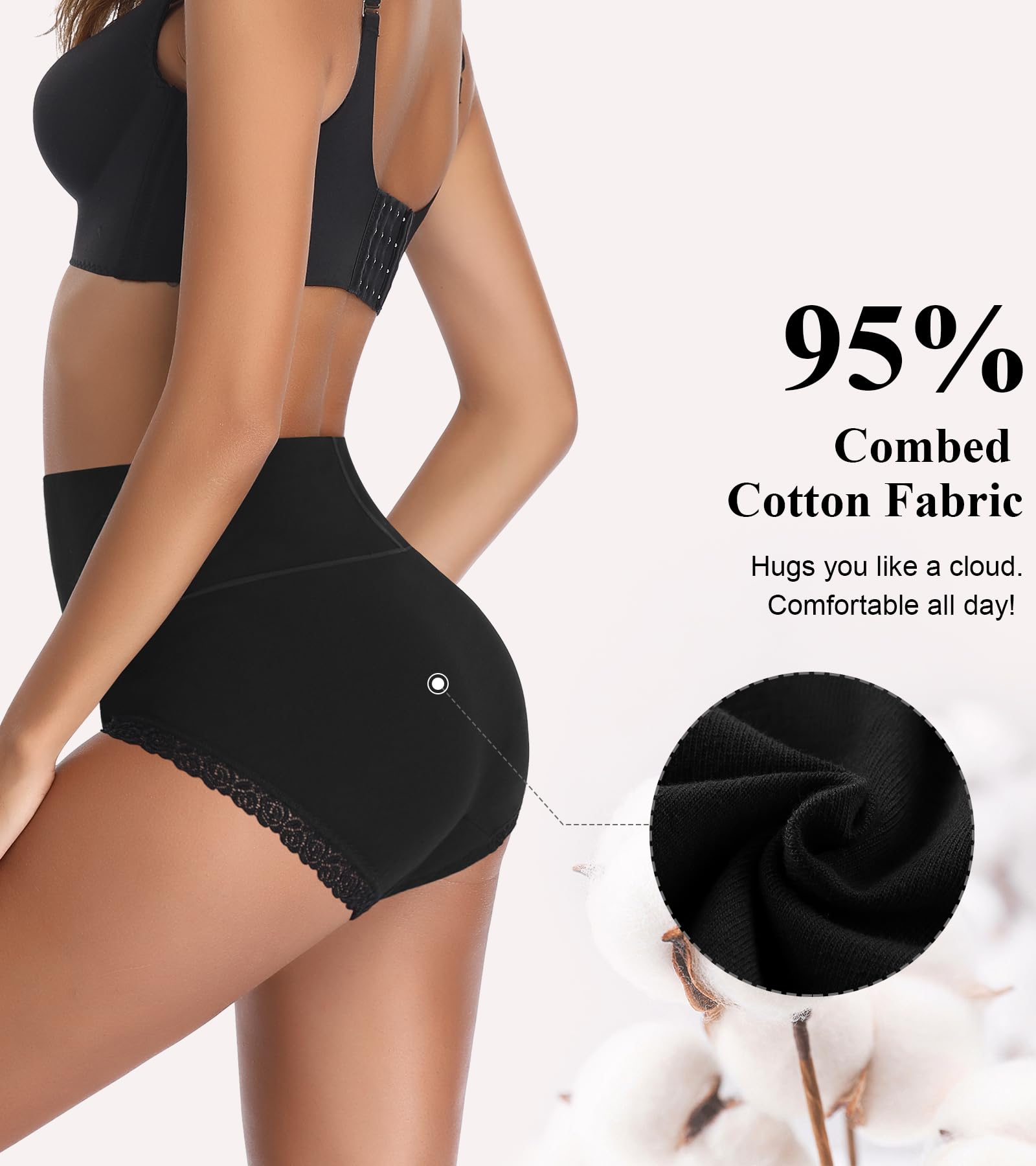 **Envlon Women's Cotton Underwear - High Waisted Full Coverage Briefs, Soft Stretch Postpartum Panties - Comfortable for Daily Wear, Maternity & Recovery**