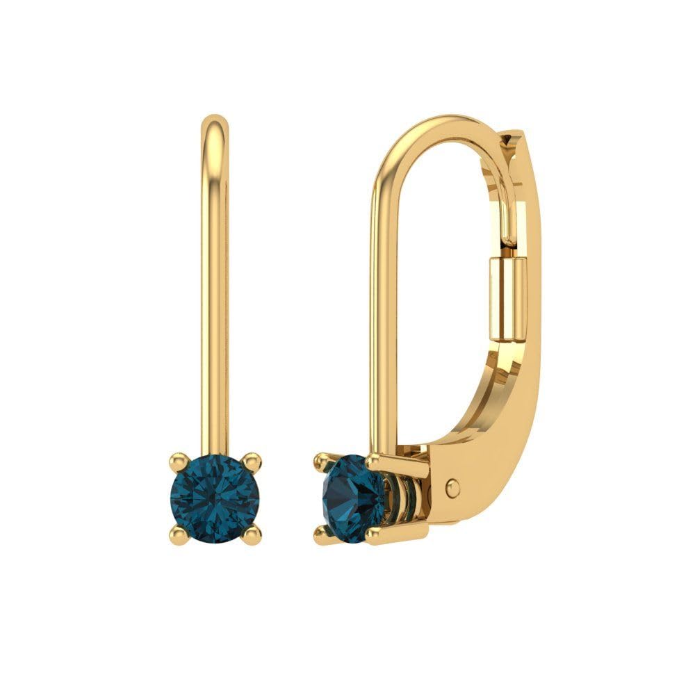 0.50 Carat Natural London Blue Topaz Leverback Drop Earrings in 18K Yellow Gold | Round Cut Solitaire VVS1 Gemstone Dangle Earrings | Perfect for Weddings, Parties & Special Occasions