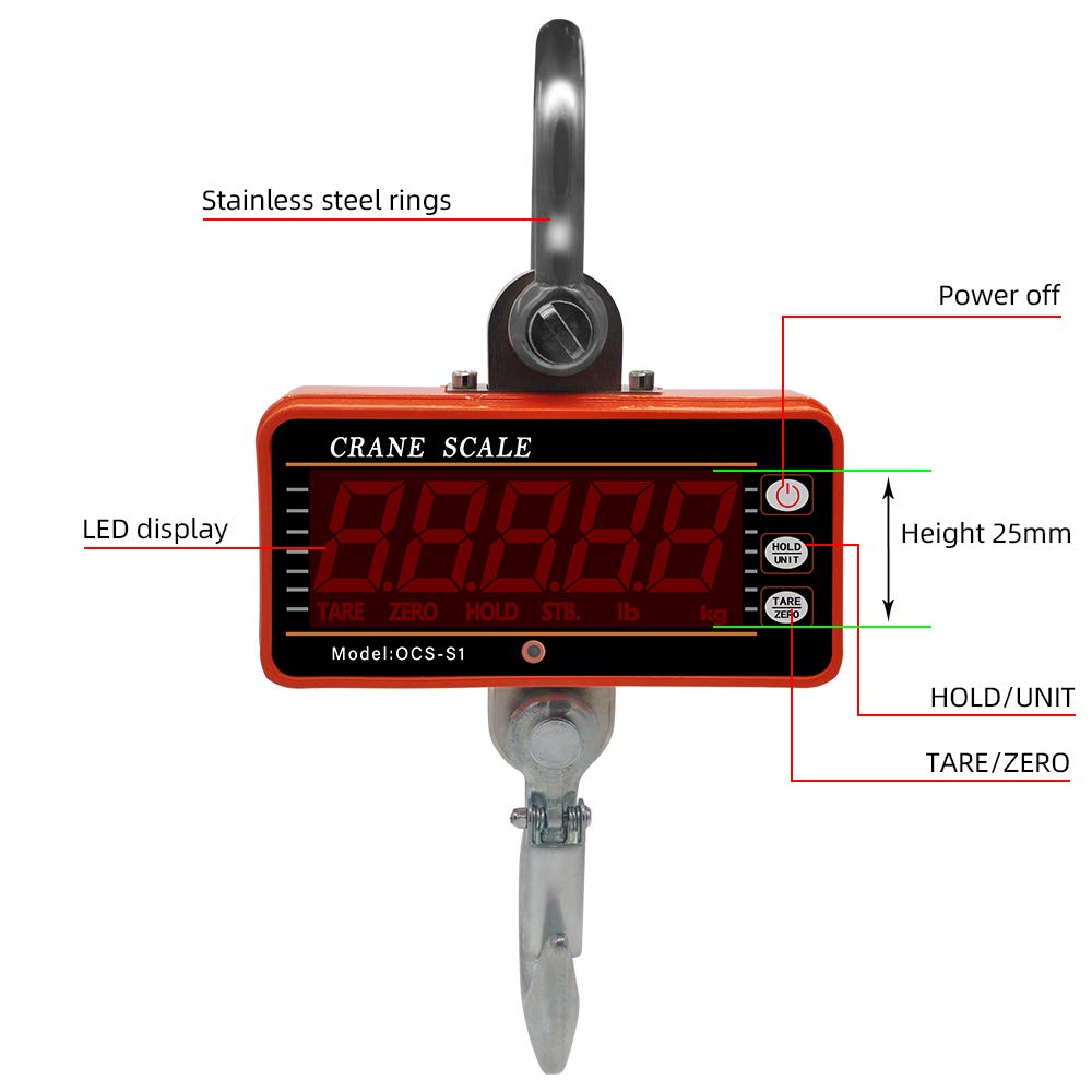 OCS-S1 Digital Hanging Scale - High Precision 1000KG/2000LBS Industrial Electronic Hook Scale for Heavy Duty Weighing | Perfect for Warehouse, Shipping, Farm & Construction Use