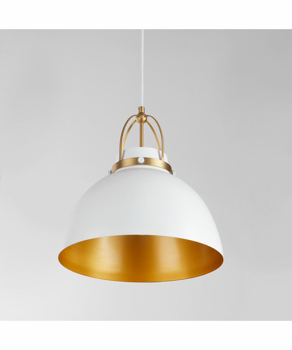 1 Light Pendant Studio White with Aged Brass Finish - Modern Ceiling Light Fixture for Kitchen Island, Dining Room or Bedroom Lighting