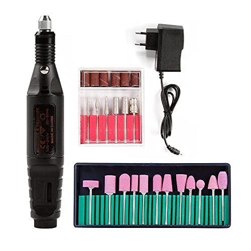 Professional Electric Nail Drill Machine Kit - 12pc Milling Bits for Manicure, Pedicure, Gel Polish & Cuticle Removal | Portable Nail Grinder for Salon & Home Use | Black Nail Art Supplies (Perfect for DIY Nail Care & Professional Salons)