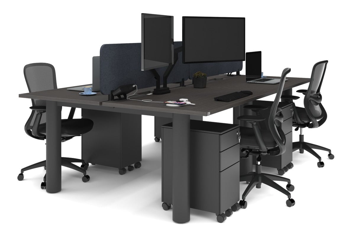 4-Person Office Workstation with Quadro Cylinder Legs - 1200L x 800W Desk with Cable Management Scallop for Modern Workspaces & Collaborative Office Environments