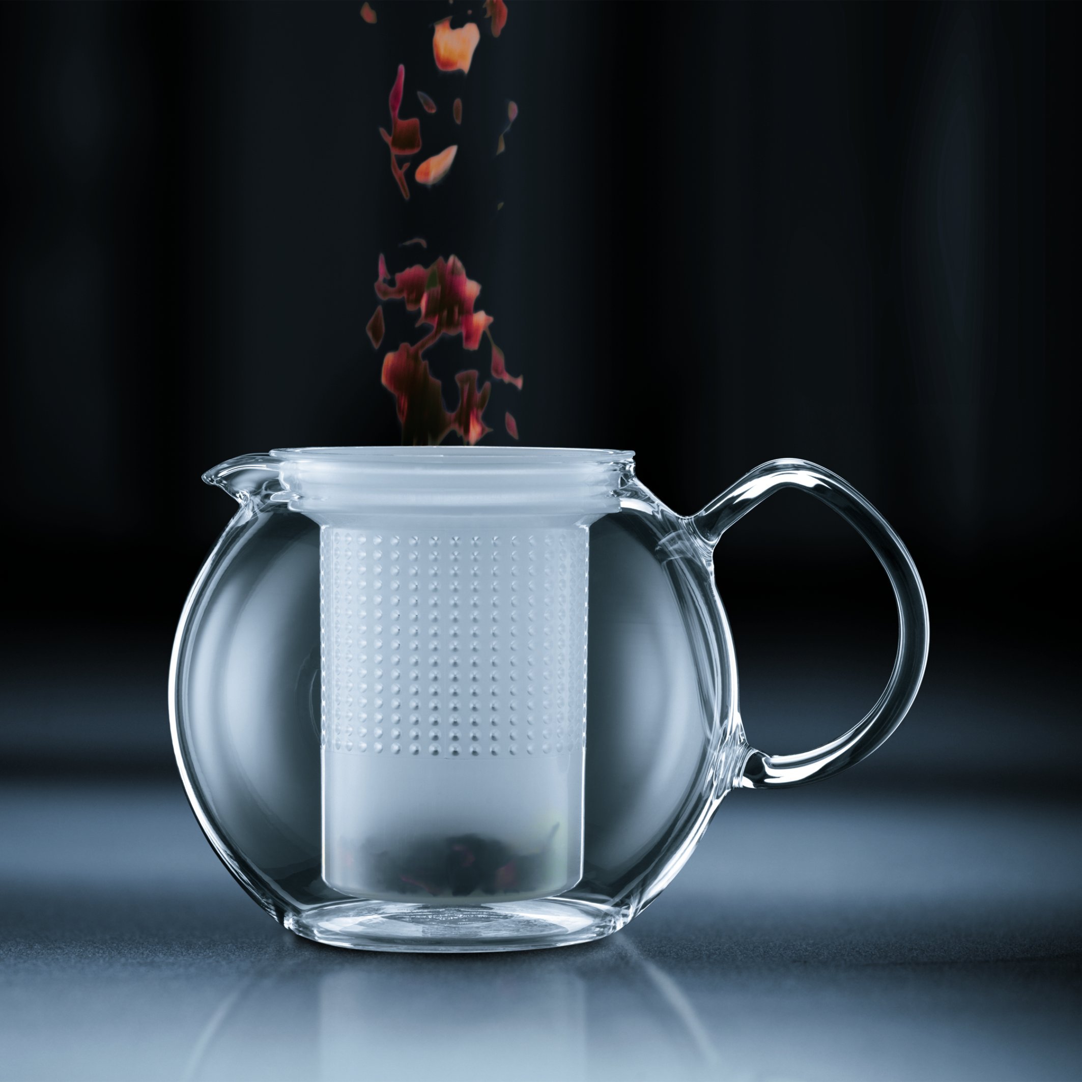 BODUM Assam 1.0L Red Tea Press with Glass Handle & Colorful Plastic Lid - Perfect for Brewing Loose Leaf Tea at Home, Office or Cafe