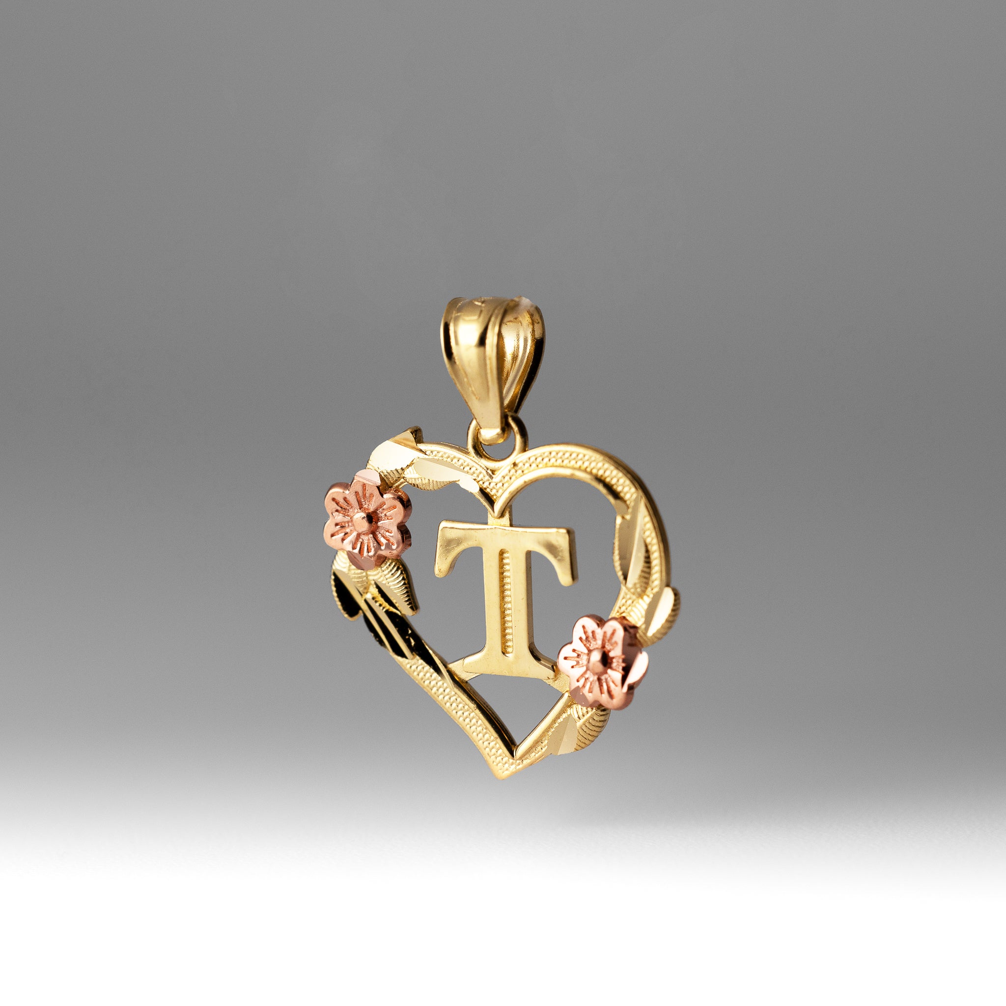 Gold Heart Letter T Pendant Necklace with Floral Design - Personalized Initial Jewelry for Women | Perfect Gift for Birthday, Anniversary & Valentine's Day