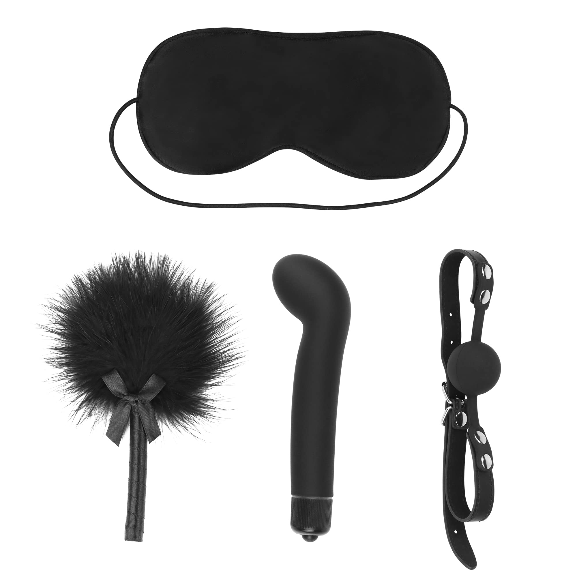BDSM Bondage Kit for Couples - Adult Restraint Set with Ball Gag, Blindfold, Feather Tickler & Vibrator - Beginner Friendly BDSM Toys for Sensual Play & Spicing Up Relationships
