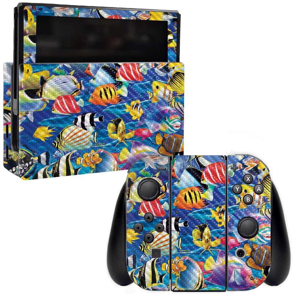 Premium Carbon Fiber Skin for Nintendo Switch - Tropical Fish Design | Protective & Durable Textured Cover | Easy to Apply & Remove | Made in USA | Perfect for Gaming Protection & Style Enhancement