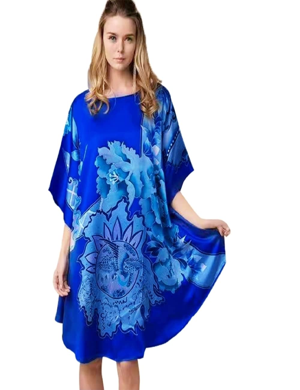 Kwedhonjh 100% Silk Pajamas for Women | Floral Print Silk Kimono Robe & Bathrobe with Doll Sleeves - Perfect for Spa Days, Bridal Showers & Luxury Loungewear