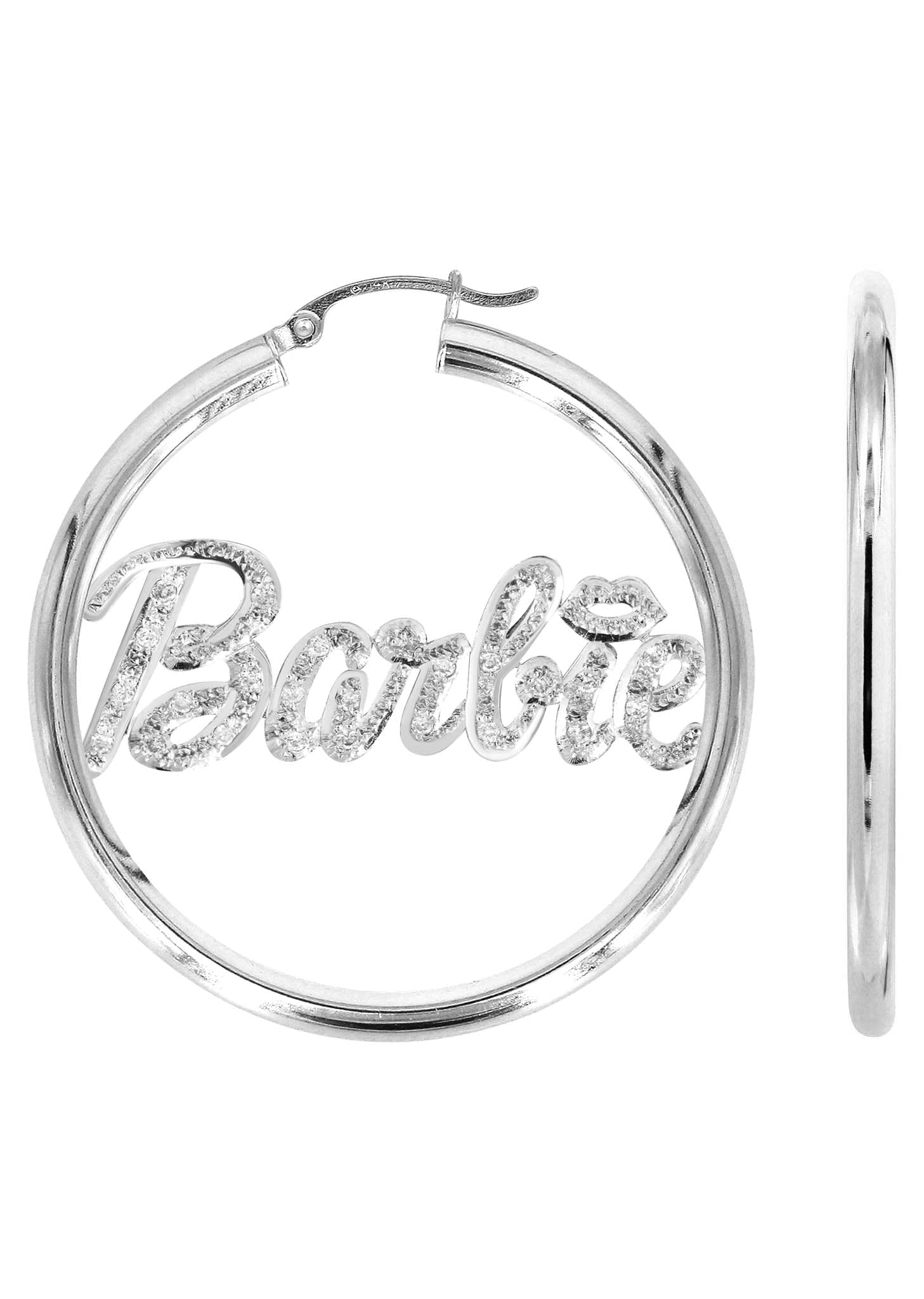 14K Gold Diamond Cut Name Plate Hoop Earrings for Women - Personalized Jewelry Gift for Her, Perfect for Birthdays, Anniversaries & Special Occasions