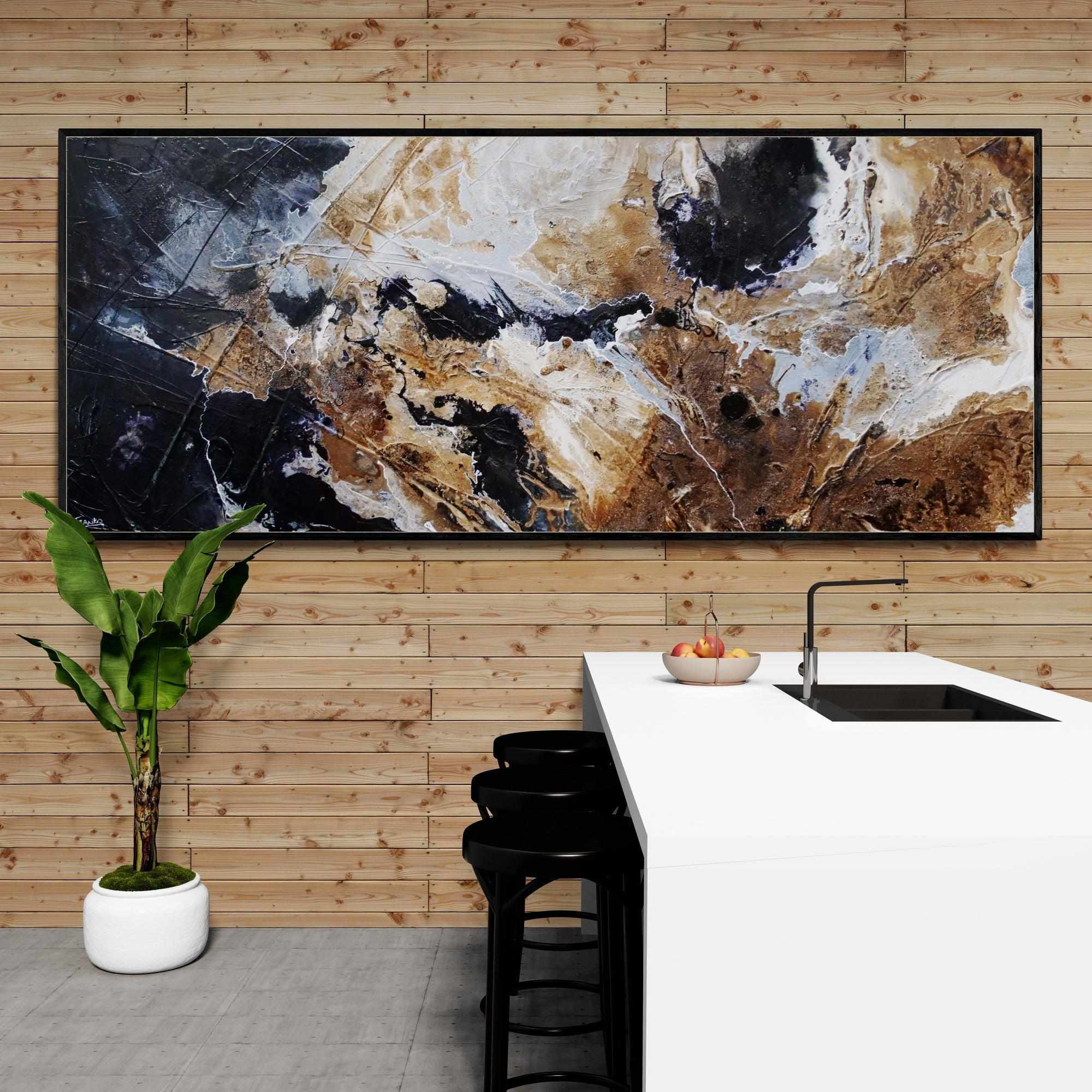 240cm x 100cm Black Rust Textured Abstract Canvas Wall Art - Modern Industrial Home Decor for Living Room, Bedroom & Office
