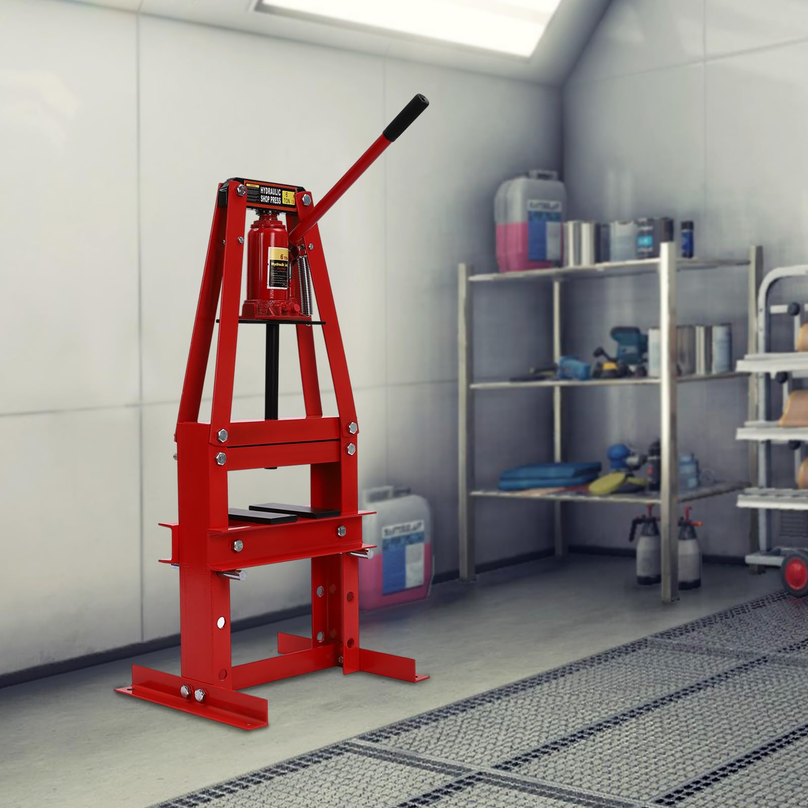 6-Ton Hydraulic Shop Press with Adjustable A-Frame & Press Plates - Heavy Duty Benchtop/Floor Press for Metalworking, Woodworking & Auto Repair (Red) - Perfect for Garage, Workshop & DIY Projects