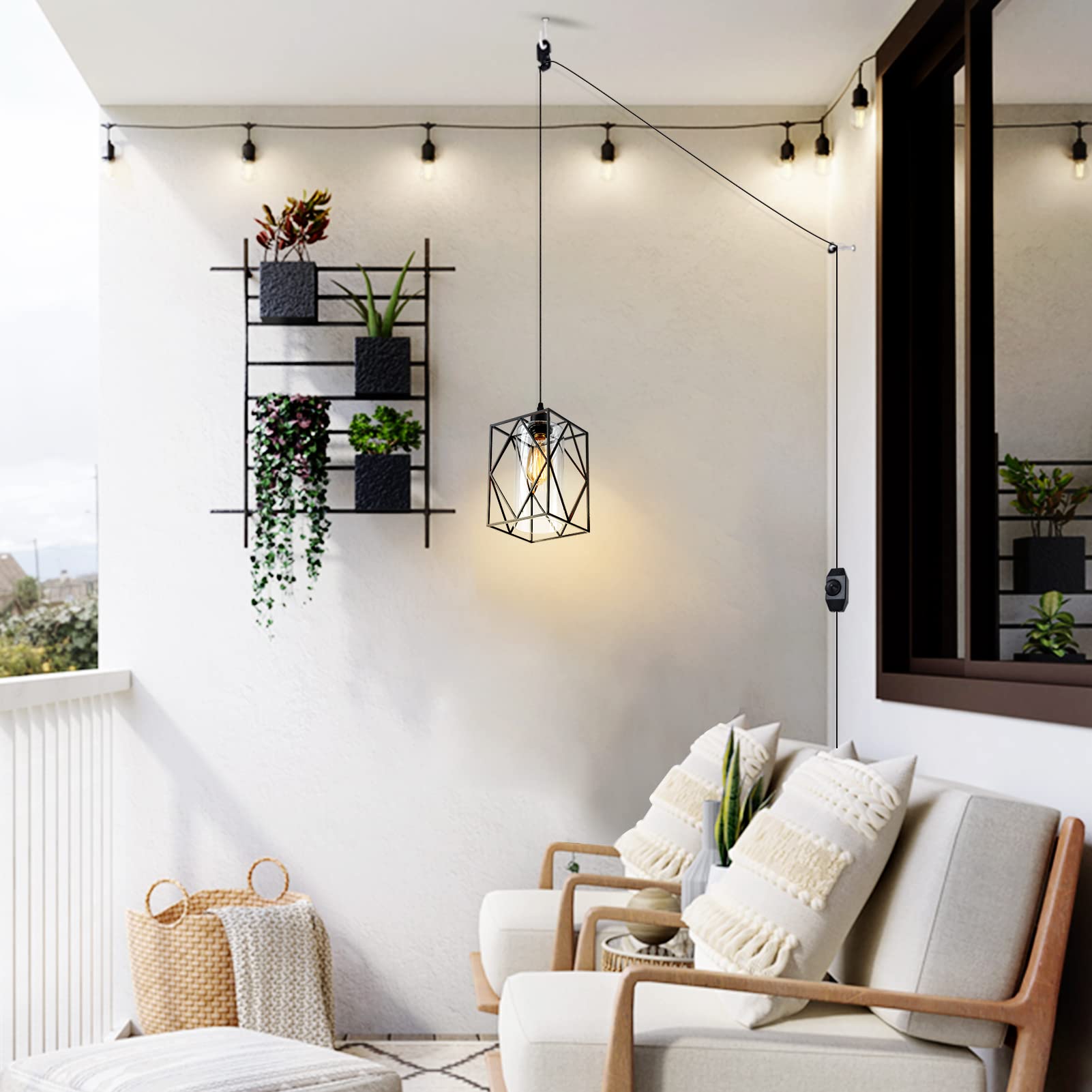 Farmhouse Plug-in Pendant Light with Dimmer - Outdoor/Indoor Hanging Light for Kitchen, Porch & Bedroom
