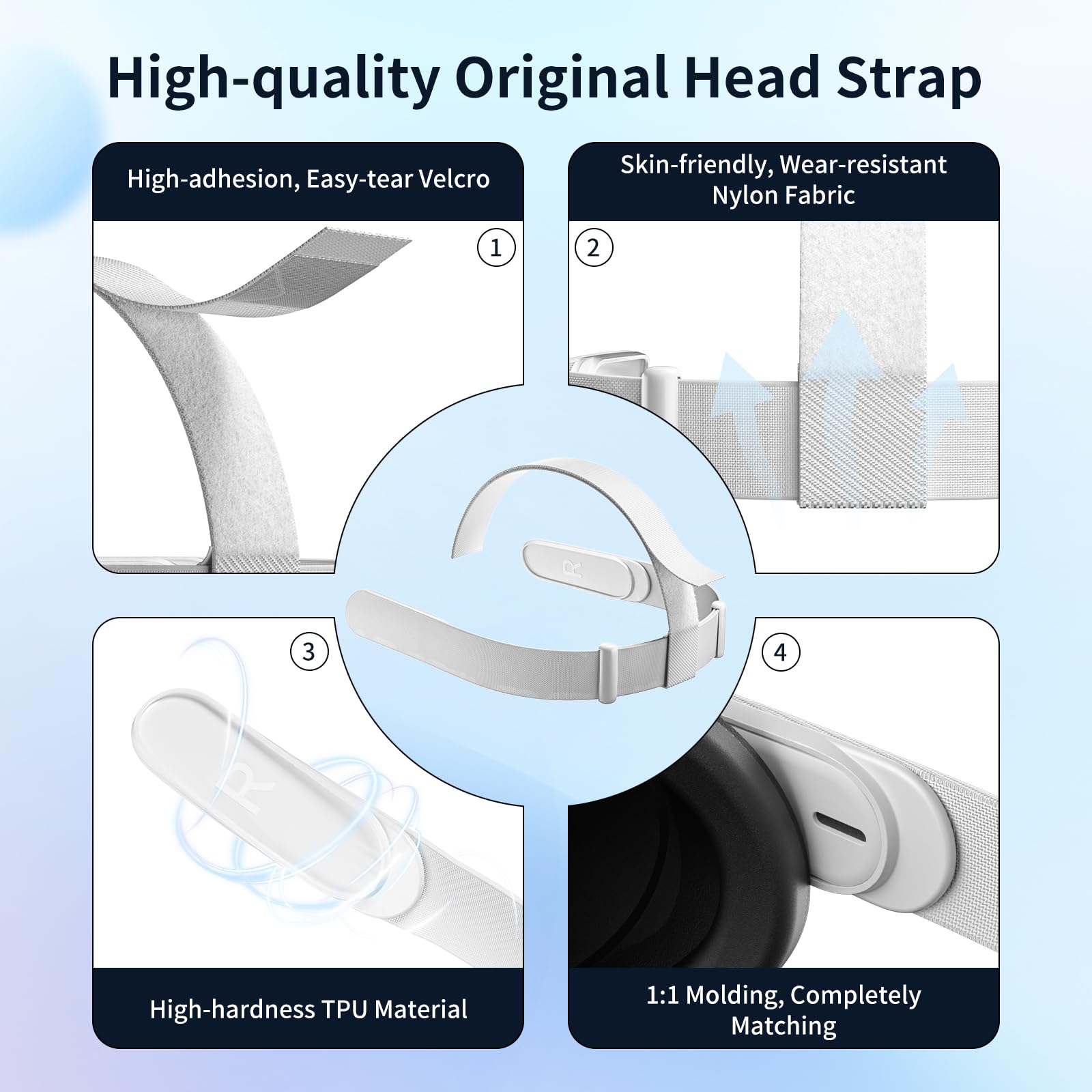 Oculus Quest 2 Head Strap Replacement - Comfortable Adjustable Headband for Meta Quest 2 VR Headset with 4 Bonus Controller Thumb Grip Caps - Perfect for Extended Gaming Sessions & VR Experiences