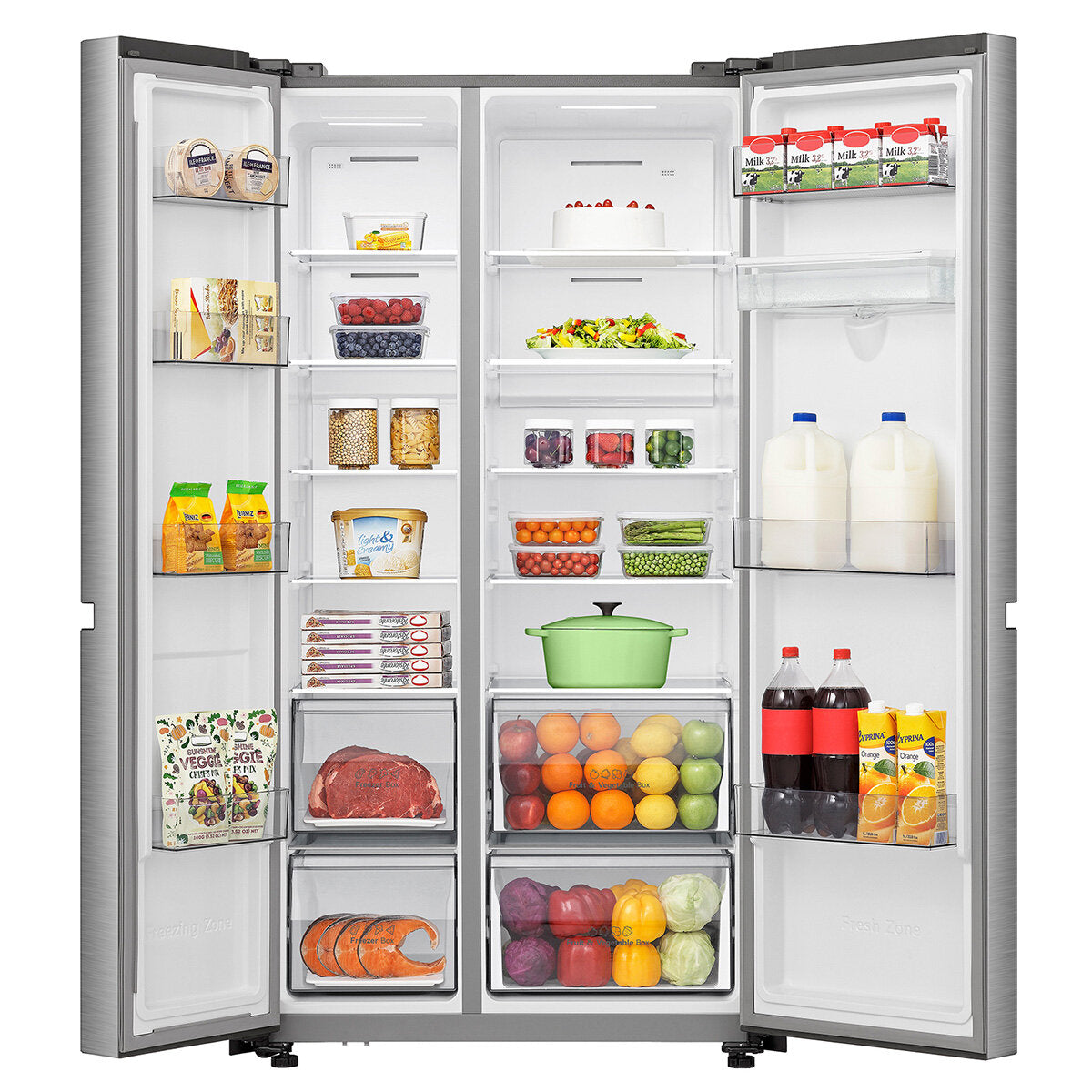Hisense 649L Side by Side Refrigerator with Non-Plumbed Water Dispenser - Stainless Steel HRSBS649SW - Perfect for Large Families & Modern Kitchens