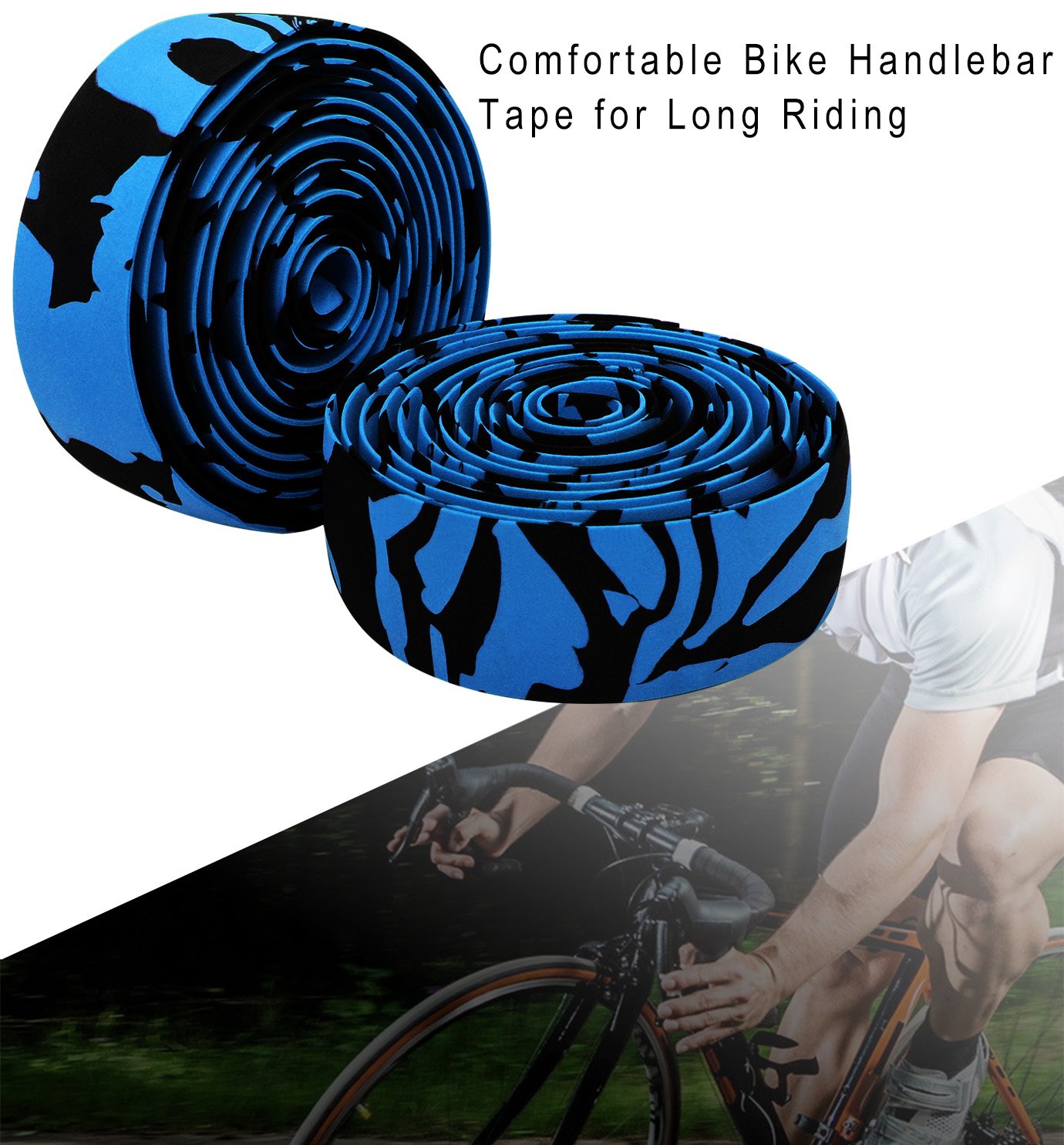 Premium Comfort GEL Road Bike Handlebar Tape - EVA Foam Cycling Grip with Reflective Bar Plugs (Camouflage Series) | Ideal for Long-Distance Riding & Urban Commuting