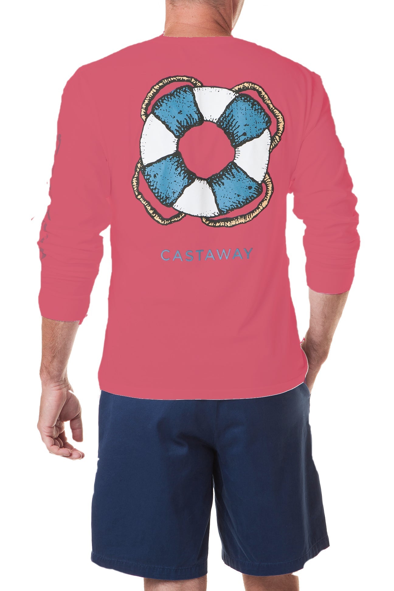 Castaway Long Sleeve Beach Tee in Cardinal Red - Perfect for Surfing, Fishing & Coastal Adventures