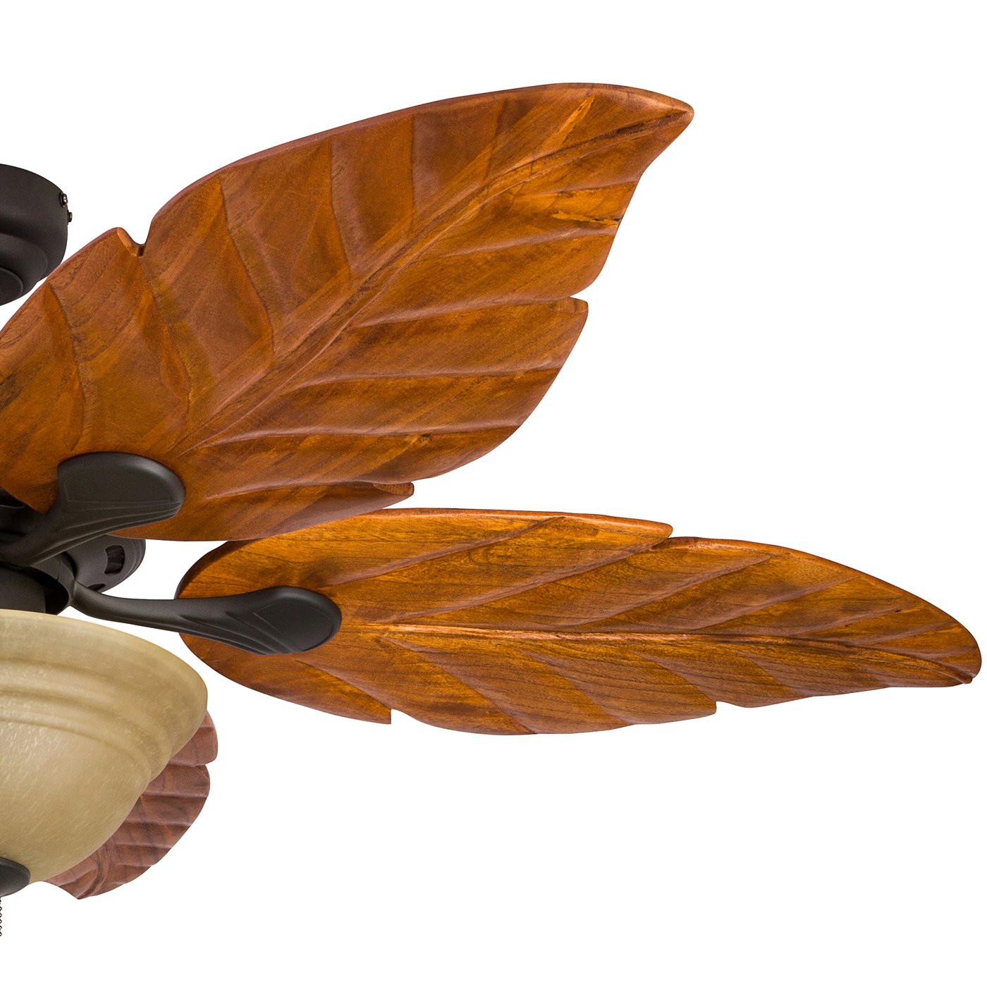 Honeywell 52 Inch Royal Palm Tropical Ceiling Fan with LED Light, Pull Chain, 3 Mounting Options & Hand Carved Solid Wood Blades - Indoor/Outdoor Use for Bedroom, Living Room, Patio (Bronze, Model 50204-01)