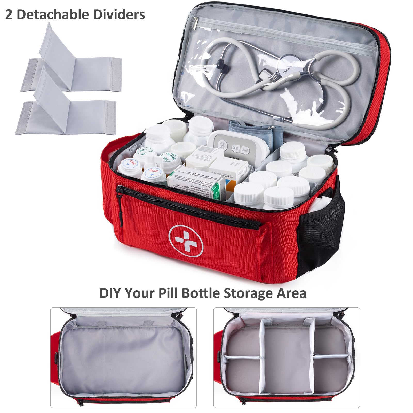 BAGSFY Travel Medicine Bag Organizer - Large Empty Medical Pouch for Pills & First Aid Supplies | Portable Medication Storage Case for Home, Car & Emergency Kit | Perfect for Travel, Camping & Daily Health Management