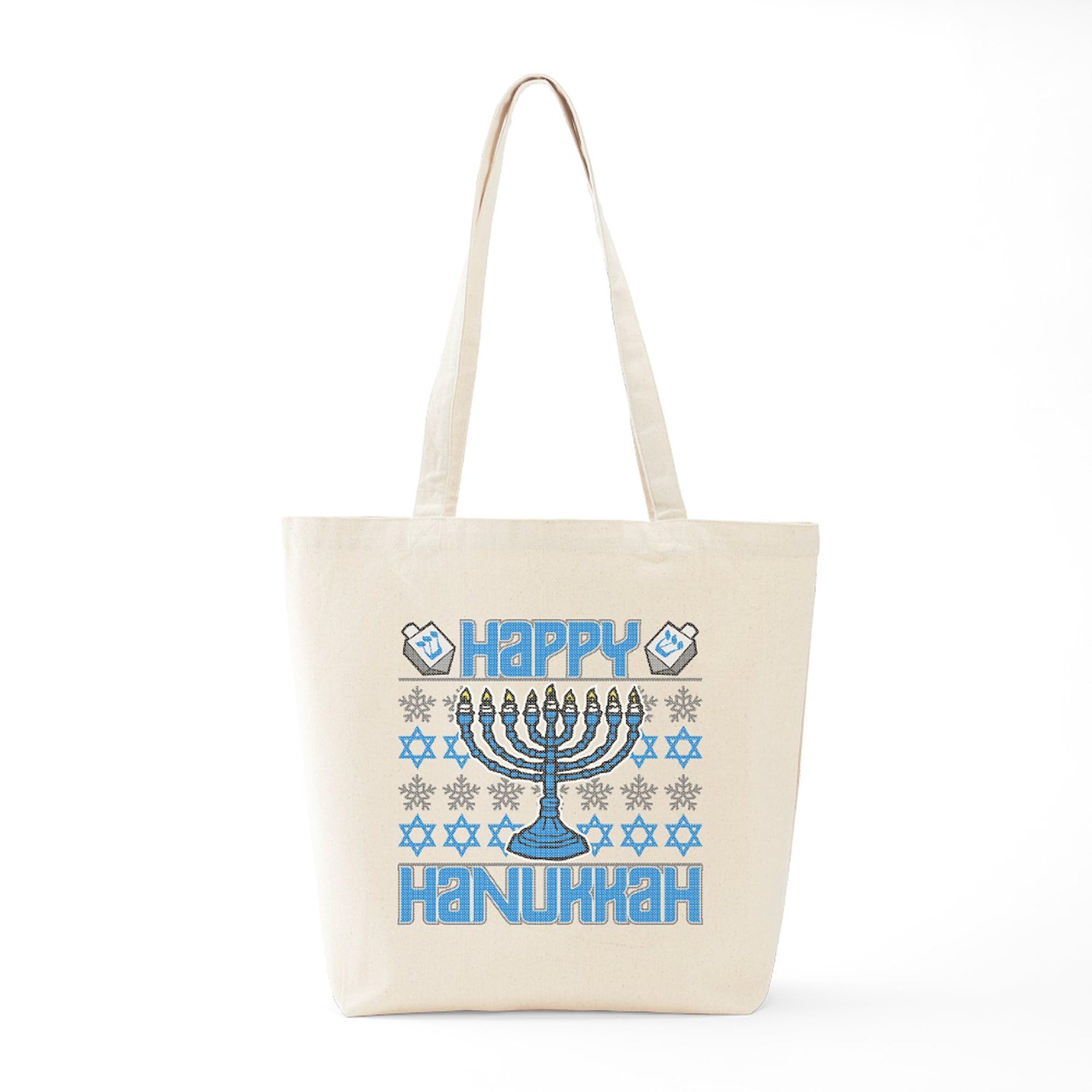 Happy Hanukkah Tote Bag - Natural Canvas Reusable Shopping Bag for Holiday Gifts, Groceries & Everyday Use | Eco-Friendly Gift Idea
