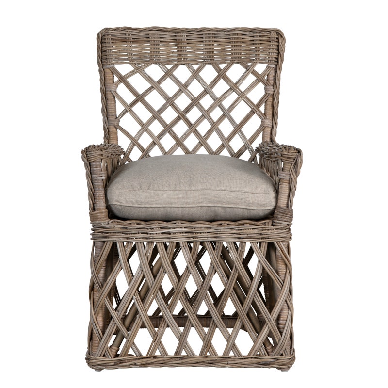 Modern Lattice Rattan Arm Chair - Woven Wicker Accent Chair for Indoor & Outdoor Use - Perfect for Patio, Garden, Living Room, and Balcony Decor