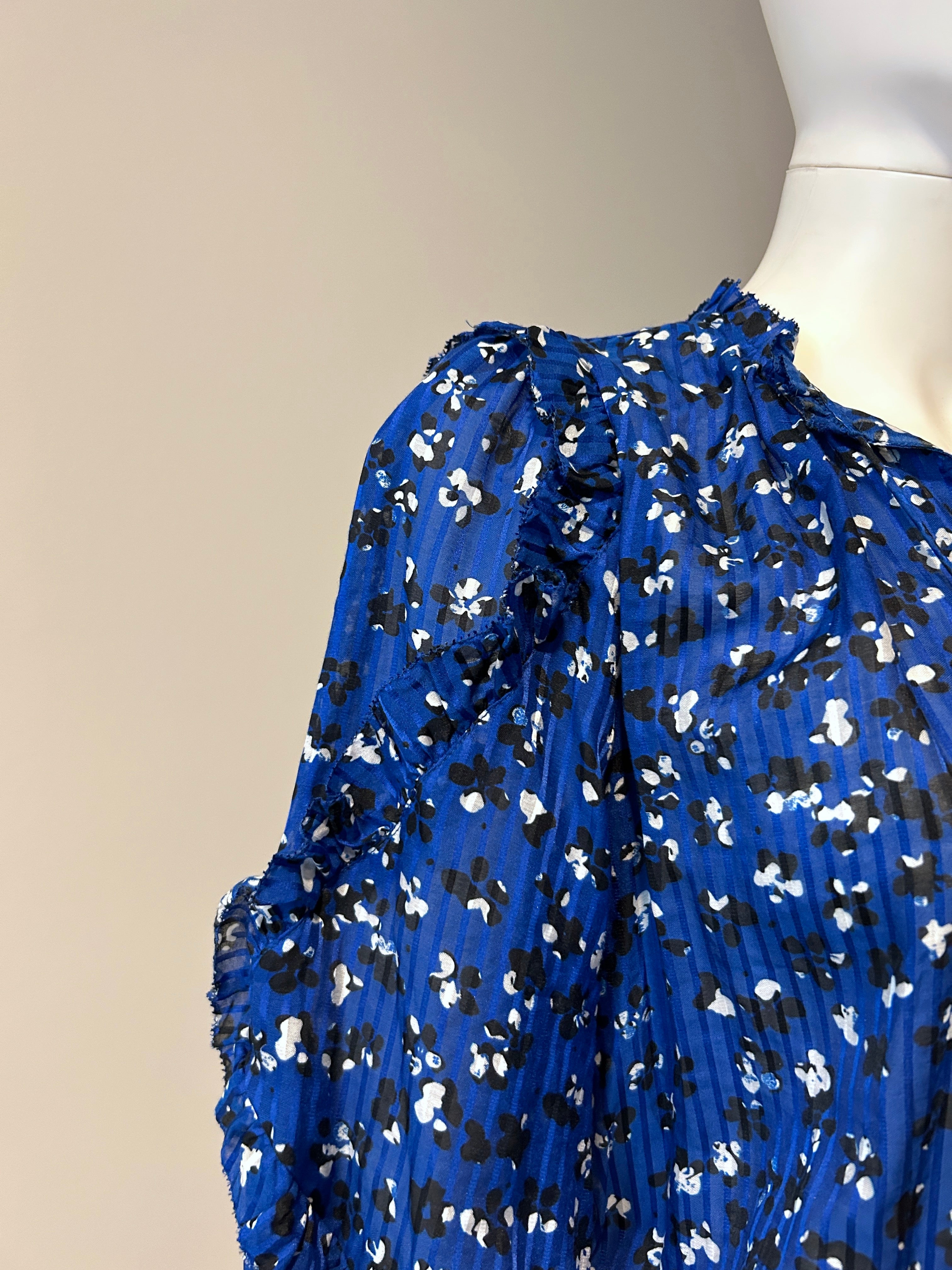 ULLA JOHNSON Women's Blue Floral Lillian Blouse Size 2 - Elegant Floral Print Top for Casual Wear, Office & Date Night Outfits