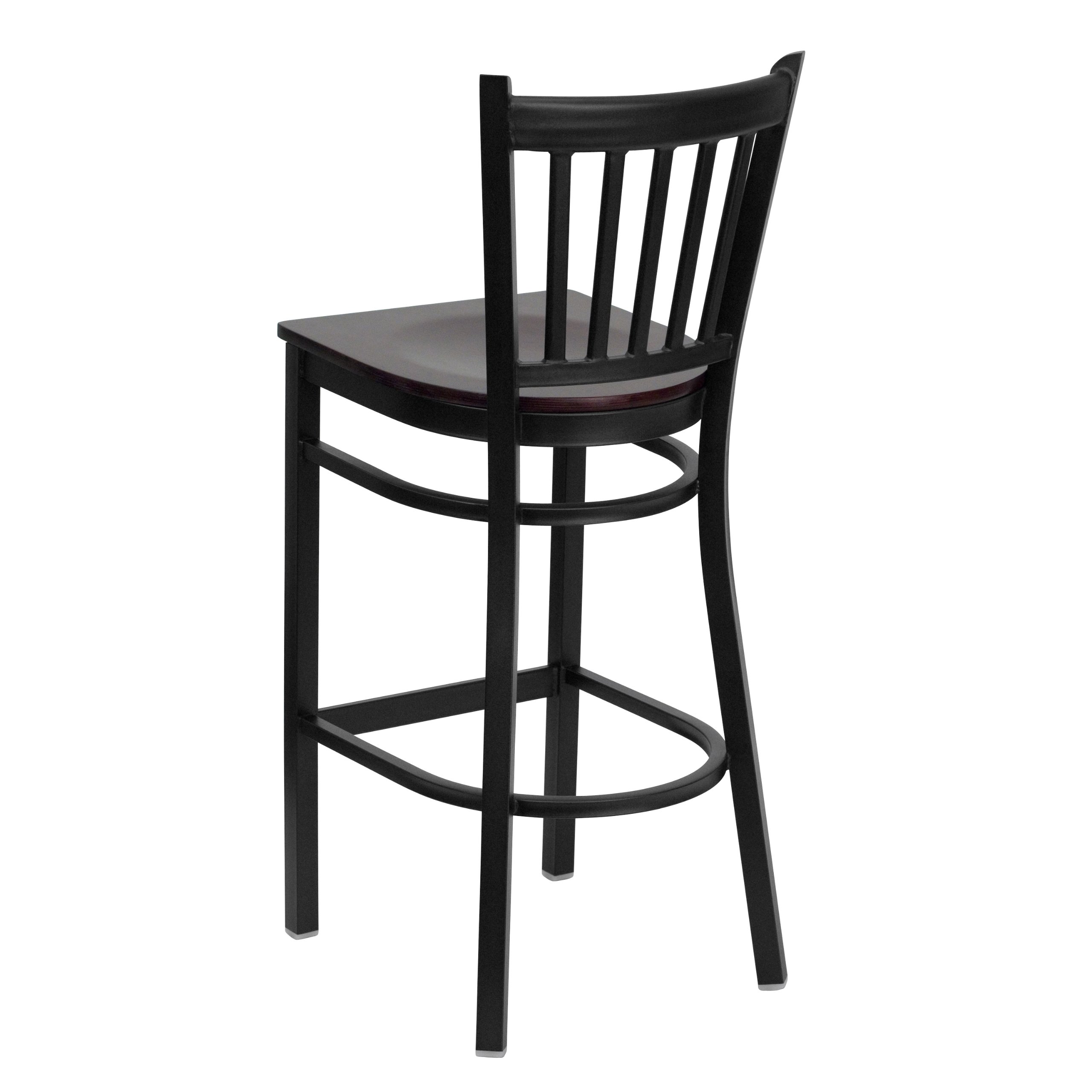 Flash Furniture HERCULES Series Black Vertical Back Metal Bar Stool with Mahogany Wood Seat - Heavy Duty Restaurant & Home Bar Stool for Kitchen Island, Counter, Pub & Commercial Use