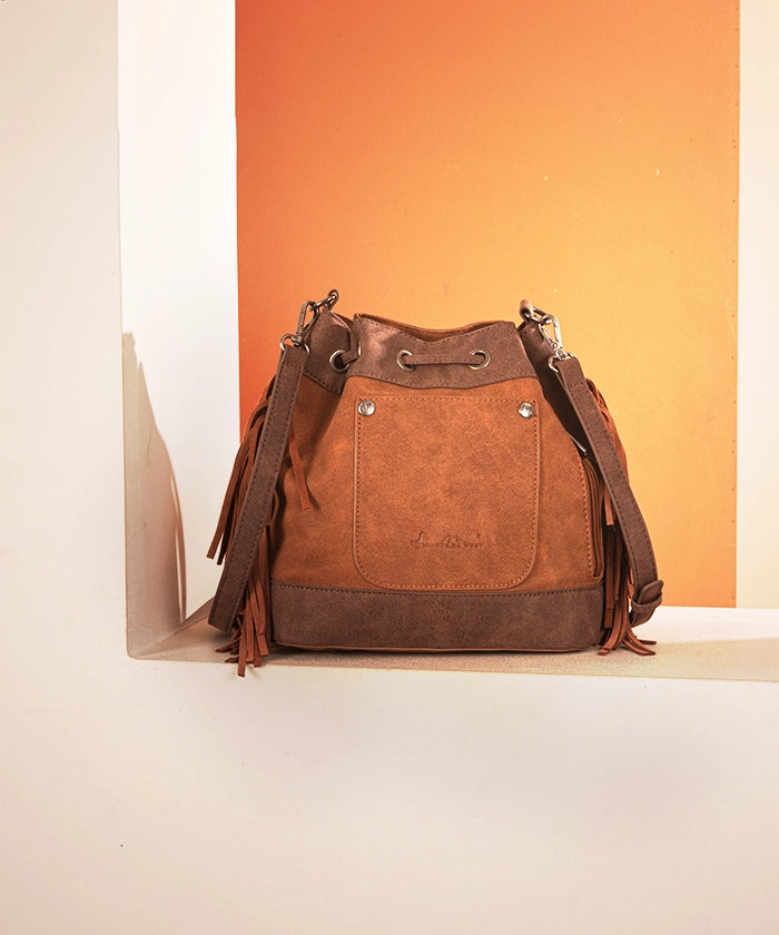 Montana West Aztec Fringe Bucket Bag Set for Women - Stylish Leather Crossbody Purse with Adjustable Strap, Perfect for Travel, Shopping & Everyday Use