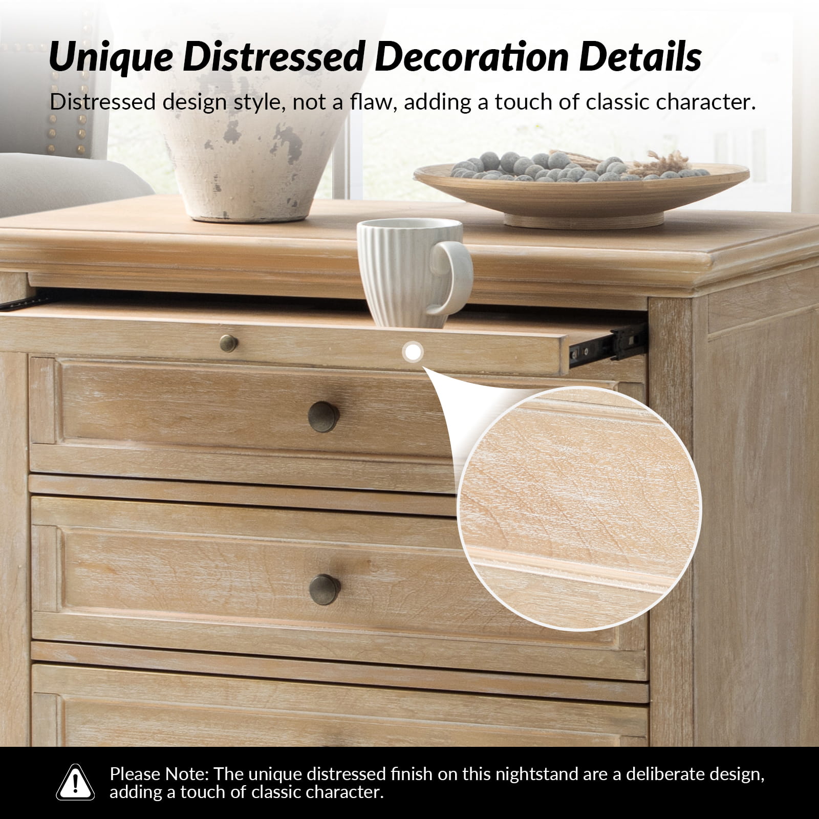 Galatea 3-Drawer Nightstand with USB Charging Ports & Power Outlets - Modern Bedside Table with Storage for Bedroom, Living Room or Office
