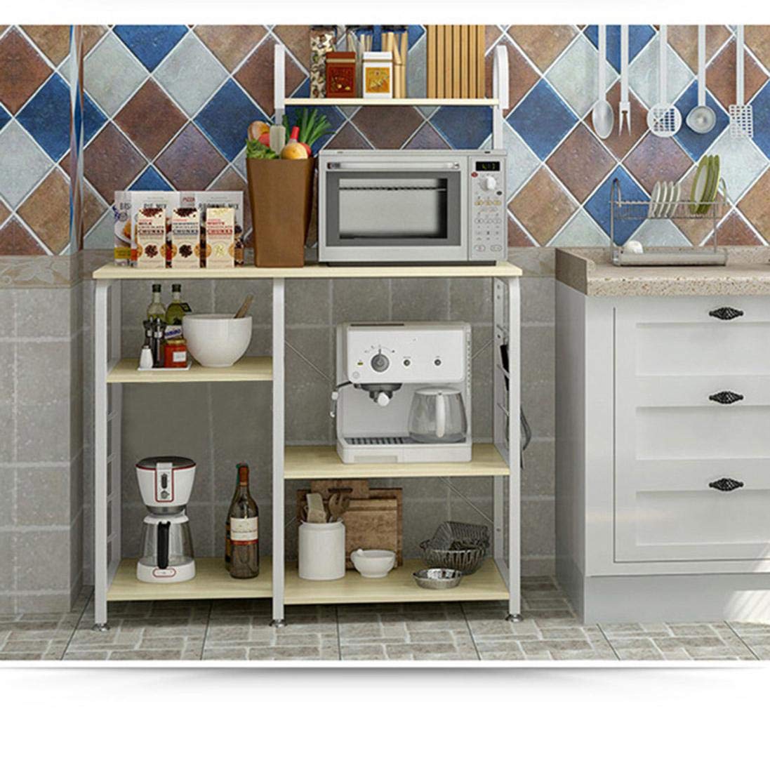 Mobile Microwave Cart - 4+3-Tier Kitchen Baker's Rack for Storage & Organization - Fast Delivery - Perfect for Small Kitchens & Workstations (White)