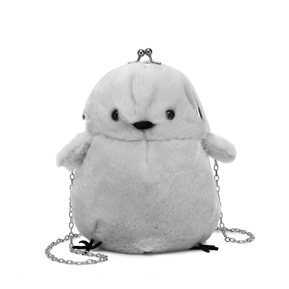 Cute Kawaii Chicken Purse for Women - Small Plush Stuffed Animal Crossbody Bag & Wallet - Mini Girls Handbag in Grey - Perfect for School, Travel & Cosplay Accessories