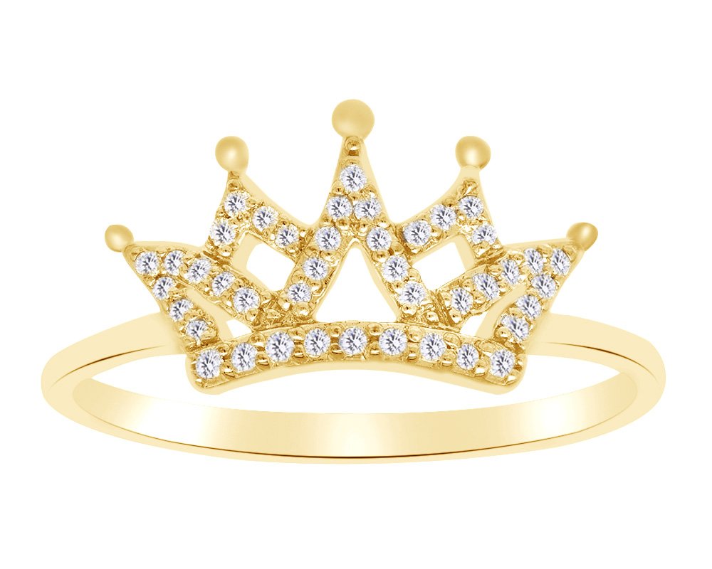 Royal King 0.12 Carat Round Cut White Diamond Crown Ring in 10K Solid Gold - Elegant Jewelry for Weddings, Anniversaries & Special Occasions