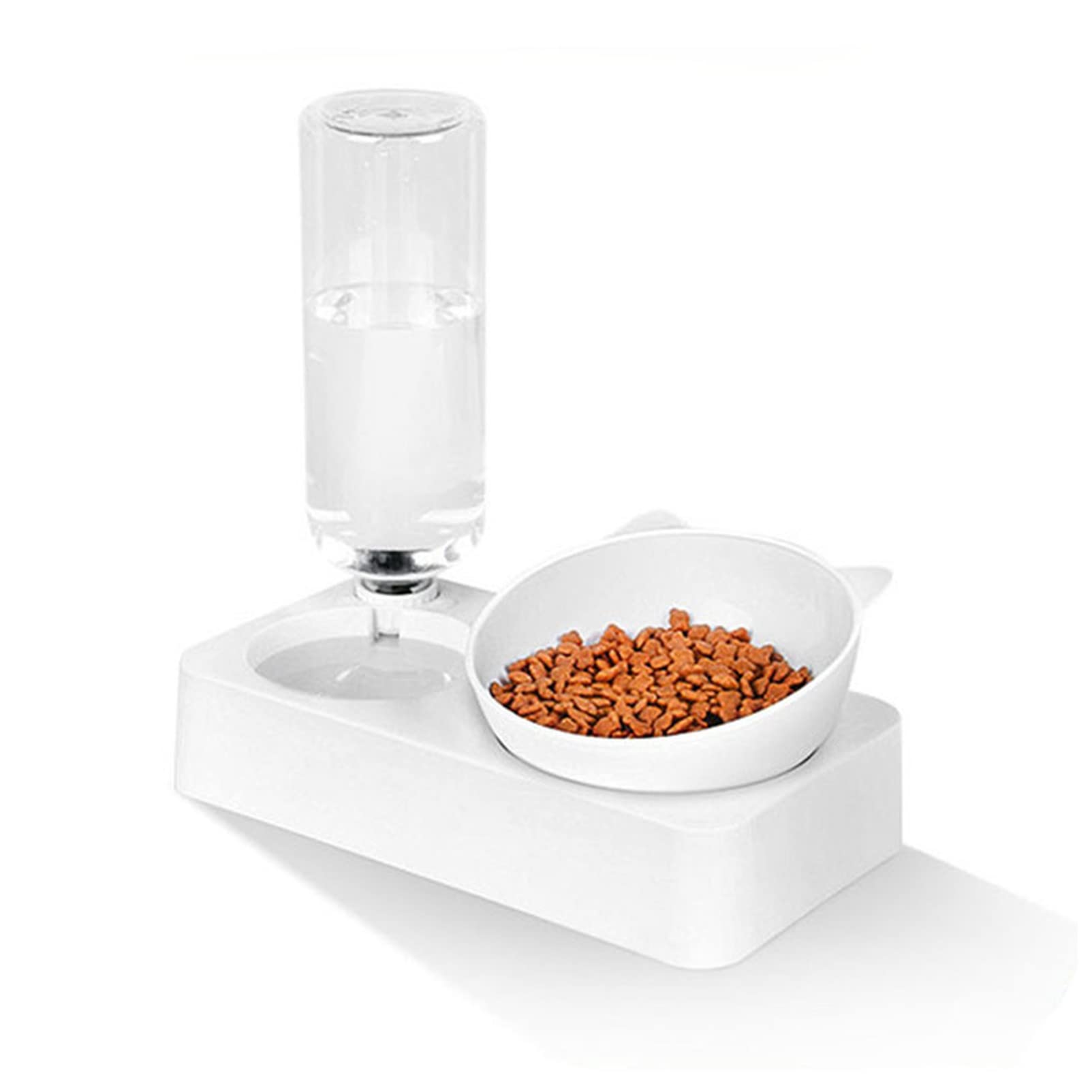 **Stainless Steel Tilted Double Pet Bowl Set - Non-Slip Cat & Small Dog Food and Water Bowls with Overhead Design - Perfect for Indoor Feeding, Travel, and Mess-Free Meals (White)**
