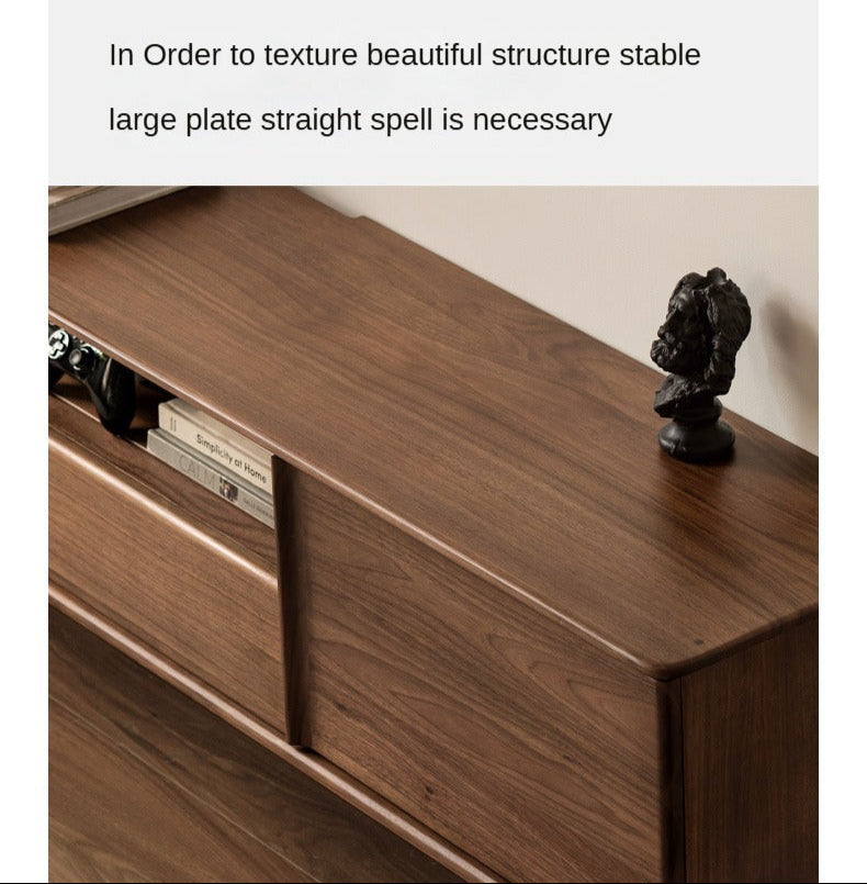 Premium Black Walnut Solid Wood TV Stand - Modern Minimalist Design Entertainment Center for Living Room, Bedroom & Home Theater