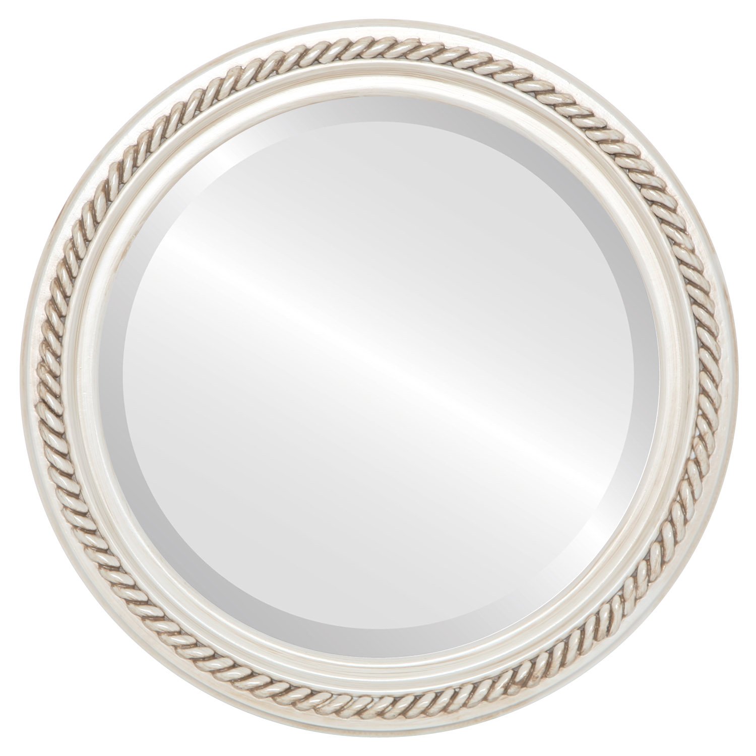 Ovalcrest 16x16 Round Beveled Wall Mirror - Antique White Santa Fe Style Home Decor for Living Room, Bedroom & Entryway