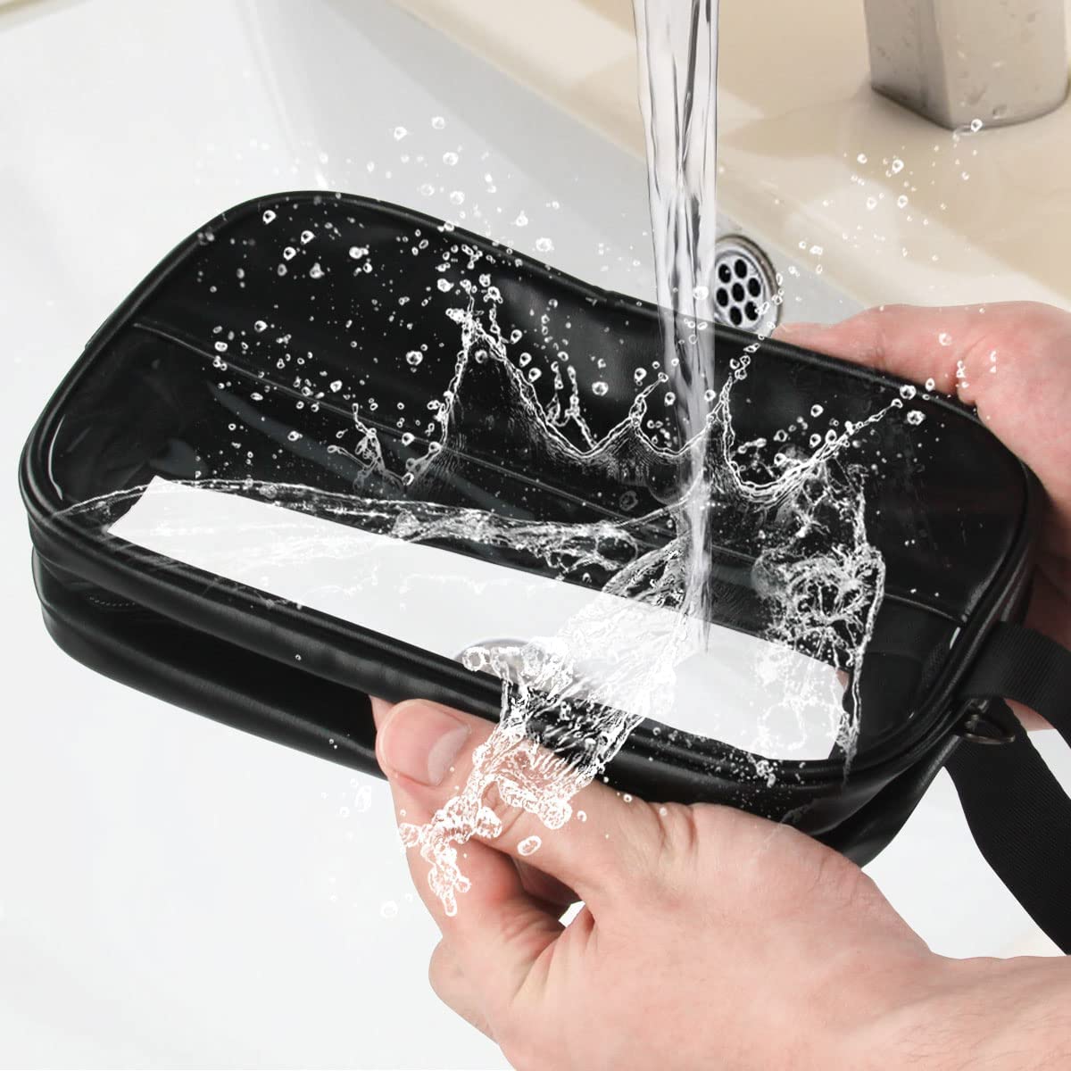 Trendegic Clear PVC Travel Cosmetic Bag - Waterproof Toiletry & Makeup Organizer Pouch for Women & Girls (Black, 1 Pack) - Perfect for Airplane Carry-On, Gym Essentials & Vacation Packing