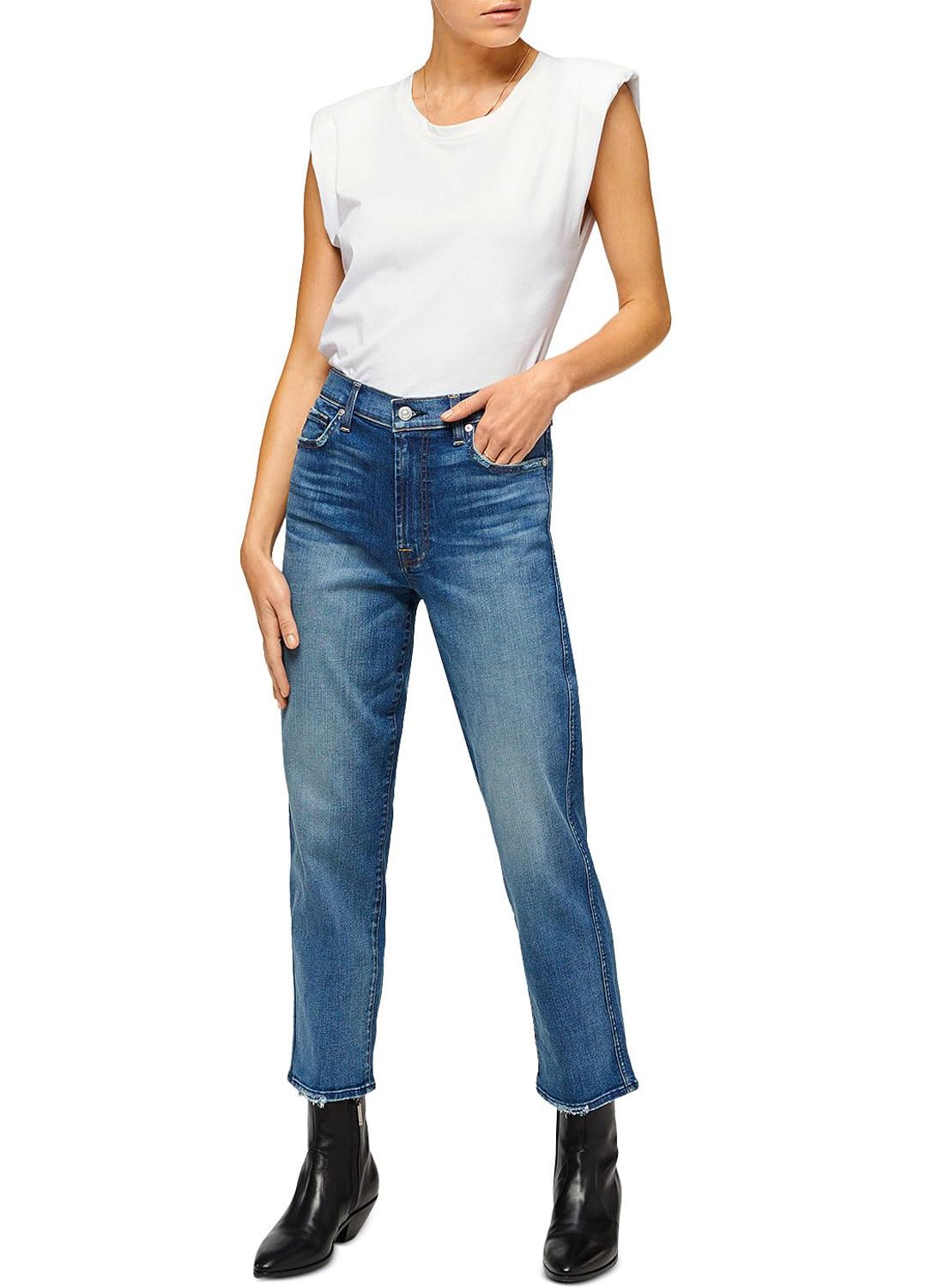 7 For All Mankind Women's High Waist Cropped Straight Leg Jeans - Slimming Denim Pants for Casual Wear & Everyday Outfits