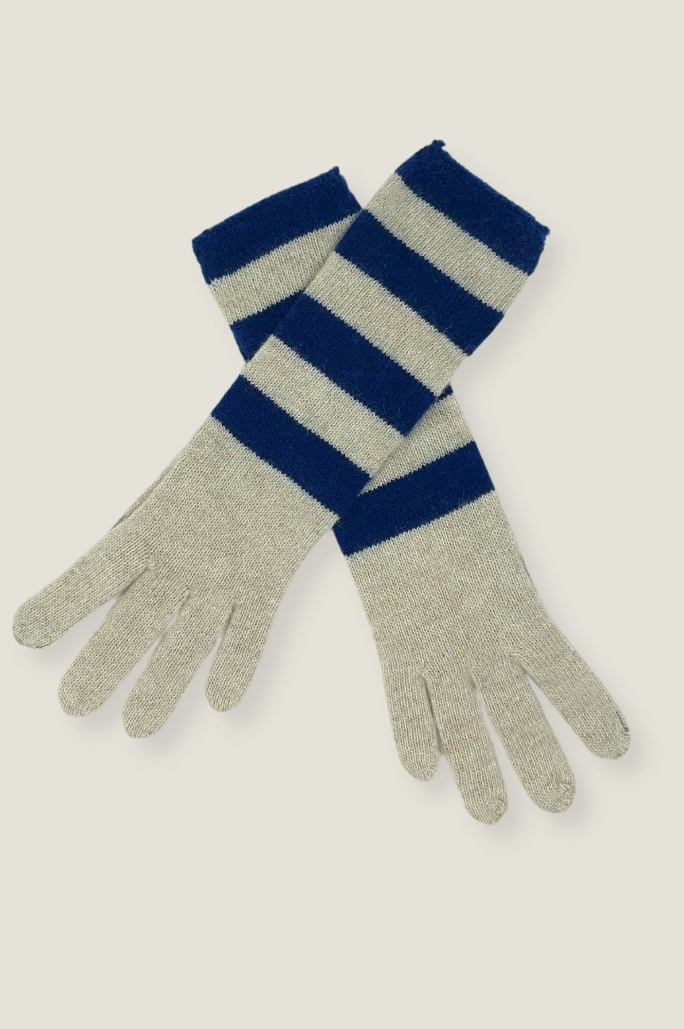Striped Gloves for Women & Men - Soft & Warm Cream/Navy Winter Gloves - Perfect for Outdoor Activities, Running, Hiking & Cold Weather Protection