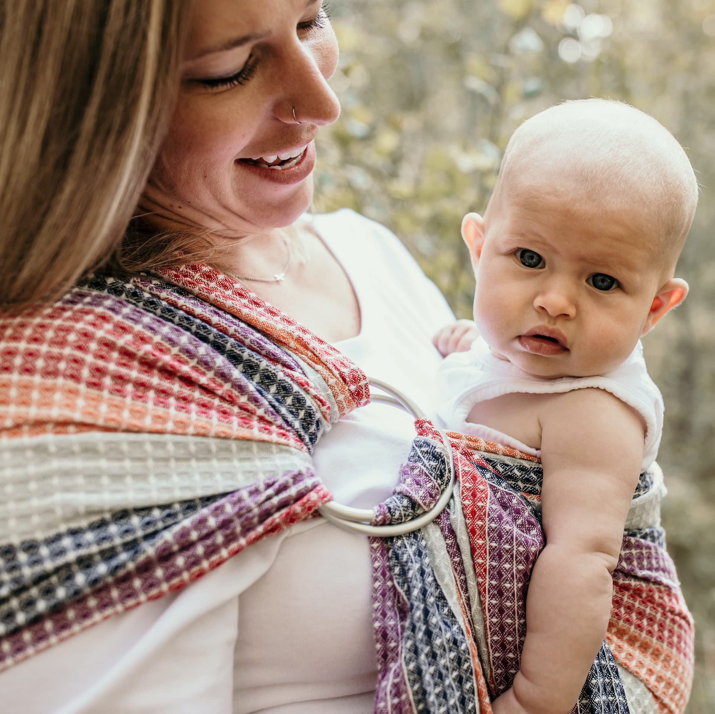 Premium Baby Wrap Ring Sling Carrier - 100% Soft Cotton Infant & Toddler Carrier for 8-35 lbs - Hands-Free Babywearing for Newborns - Ideal Nursing Cover & Baby Shower Gift (Rainbow Honeycomb) - Perfect for Shopping, Travel & Bonding Time