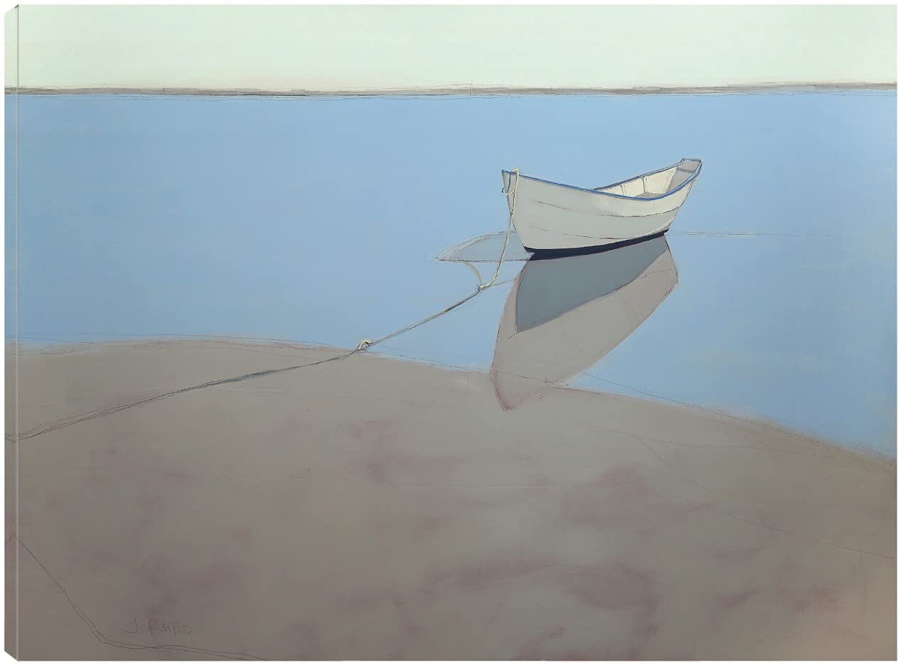 Fine Art Canvas White Dory Wall Decor by Artist John Rufo - Ready to Hang 46x35 Inch - Perfect for Living Room, Bedroom, Bathroom, Kitchen, Office, Bar & Dining Room - Coastal & Modern Home Decor