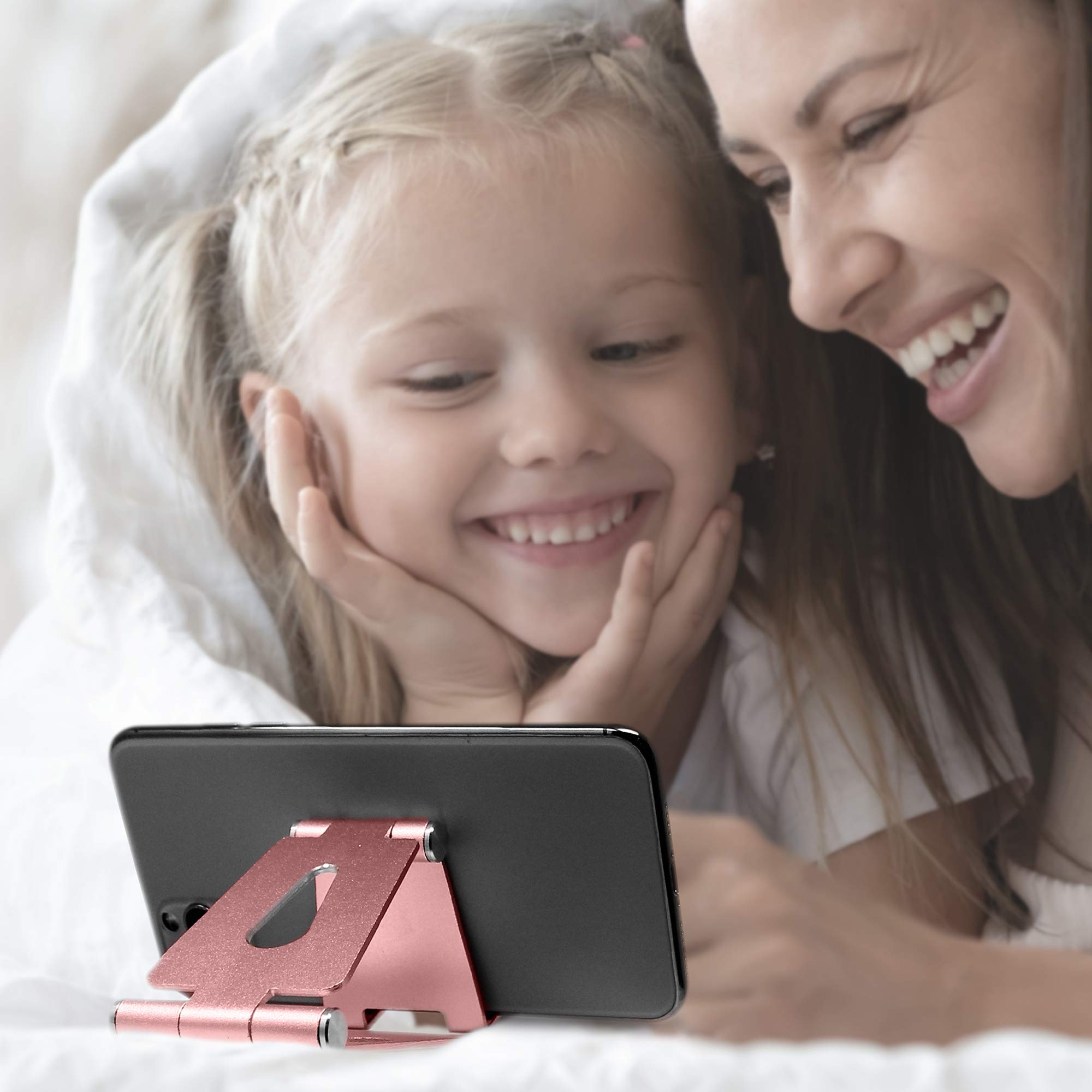 Aduro U-Rise Adjustable & Foldable Aluminum Phone Stand - Universal Smartphone Holder for Desk, Table, Office, Home - Rose Gold | Perfect for Watching Videos, Video Calls & Hands-Free Use