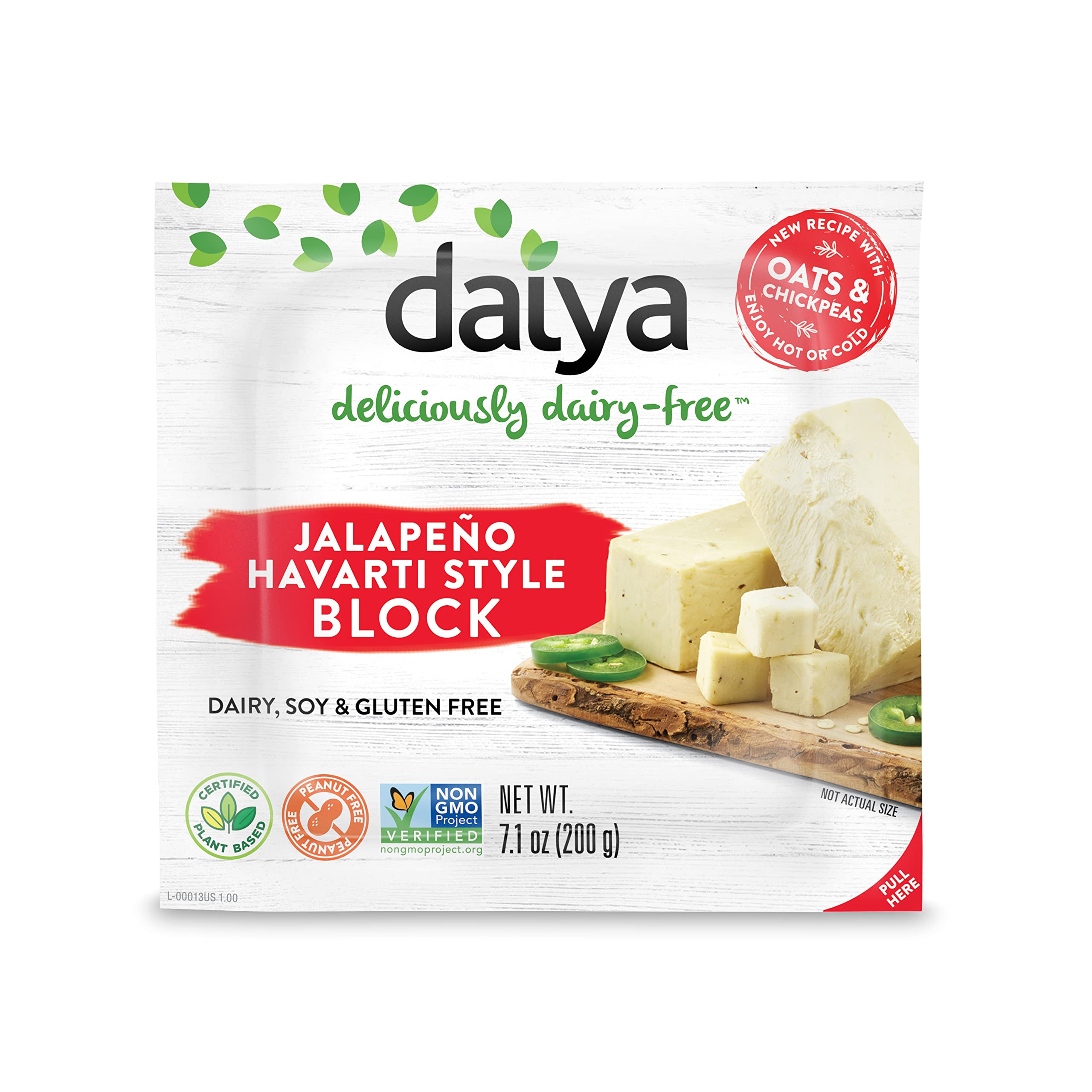 Daiya Dairy Free Jalapeno Havarti Style Vegan Cheese Block - 7.1 oz (Pack of 8) - Plant Based Cheese Alternative for Sandwiches, Burgers, Pizza & Keto Diet