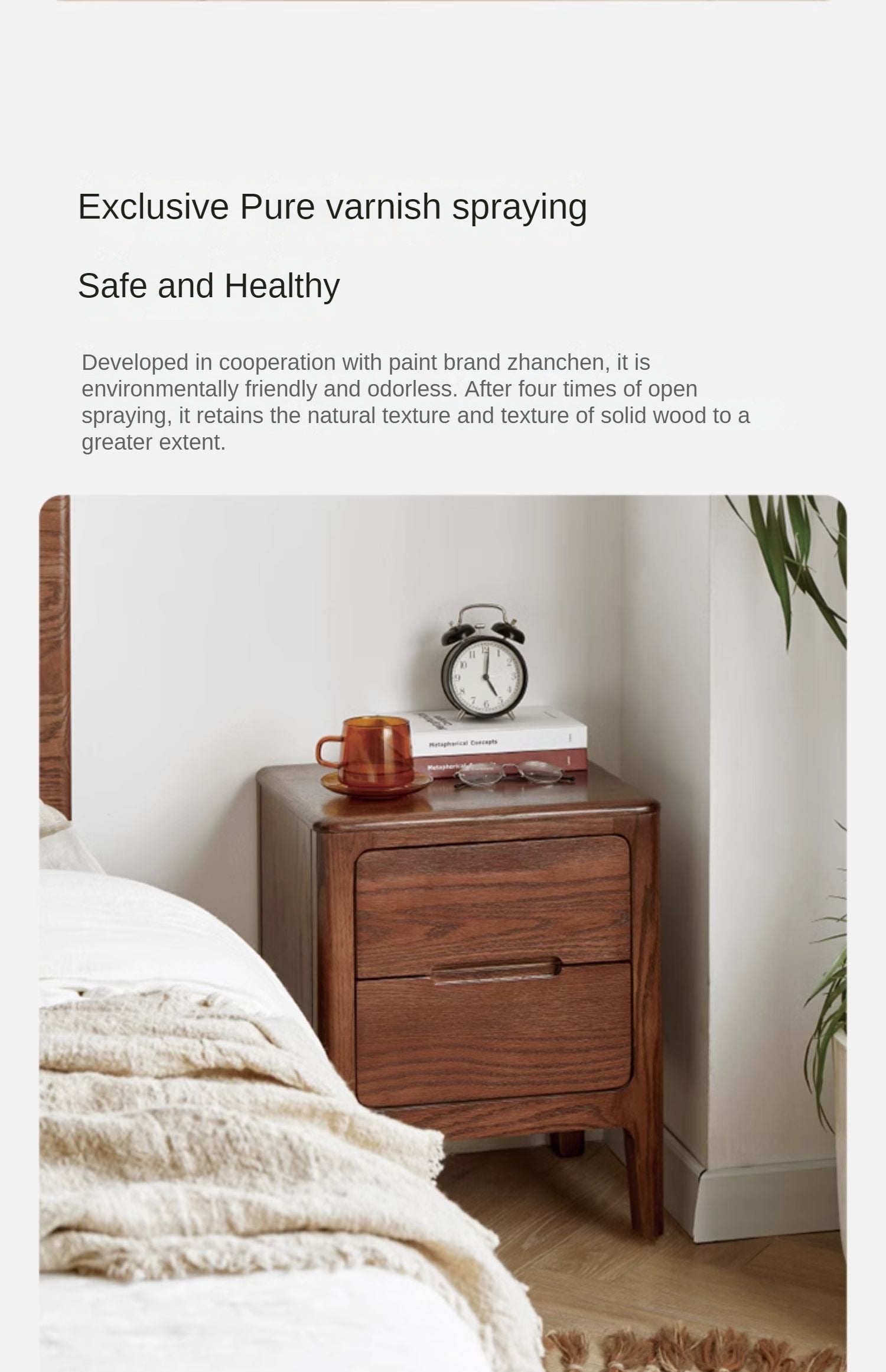 Solid Oak Wood Nightstand with 2 Drawers - Bedside Table for Bedroom, Living Room, or Guest Room Storage