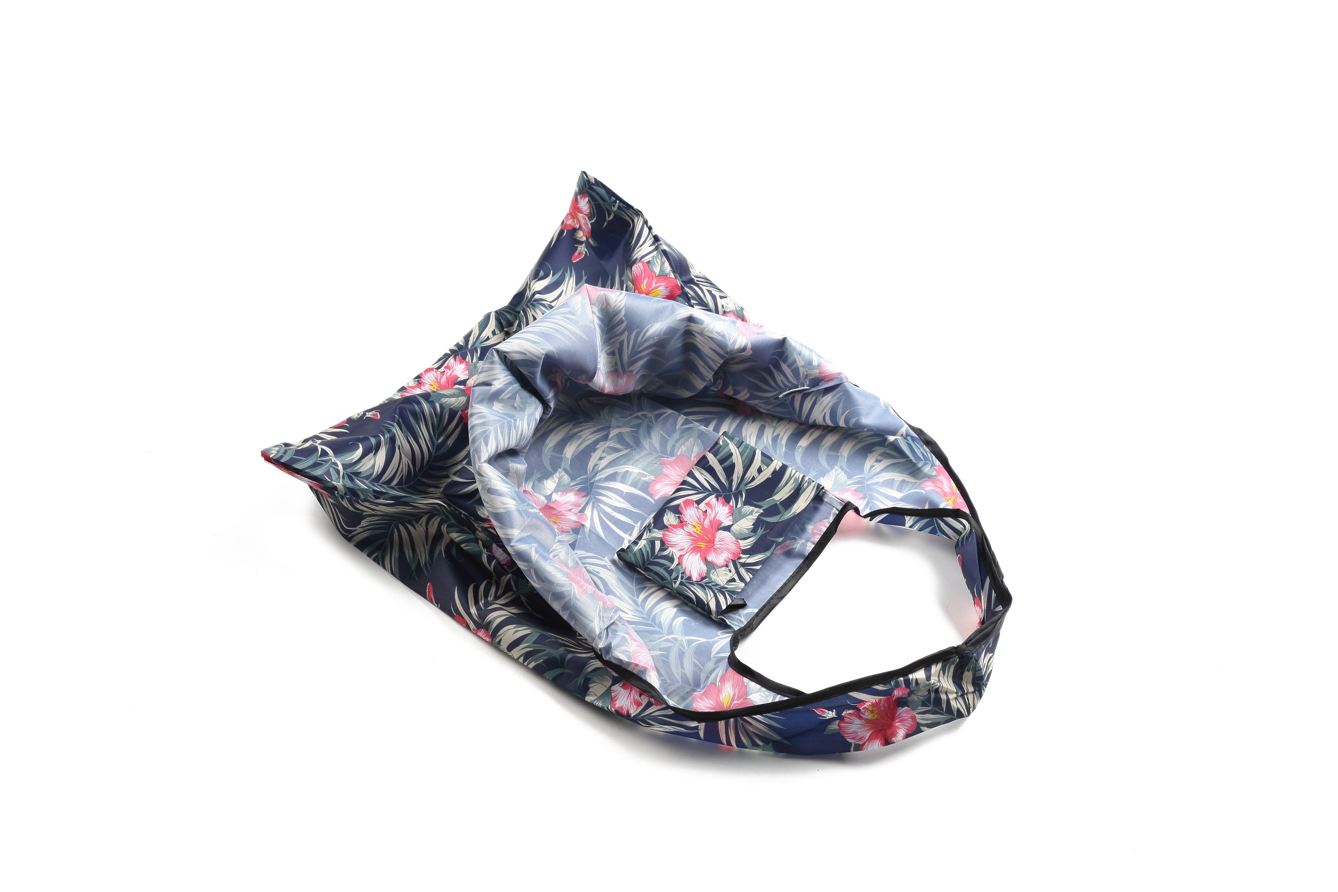 Foldable Tote Bag for Women - Jackie Monstera Hibiscus Navy Blue - Perfect for Shopping, Beach, Travel & Work Commute