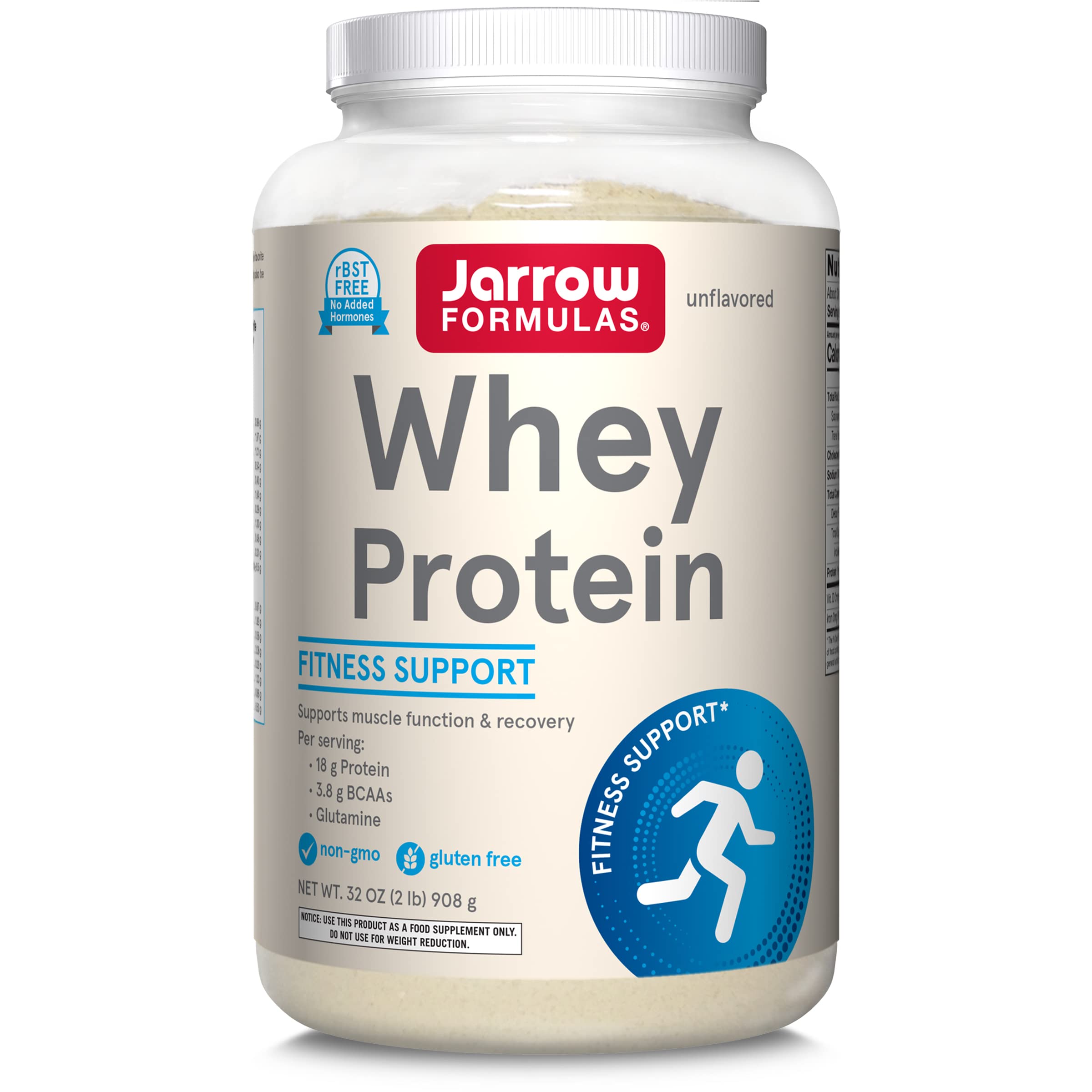 Jarrow Formulas Whey Protein Powder - 32 oz Unflavored, 18g Protein, 3.8g BCAAs & Glutamine for Muscle Growth & Recovery - Dietary Supplement for Athletes & Fitness Enthusiasts - Perfect for Post-Workout Shakes & Smoothies (38 Servings)